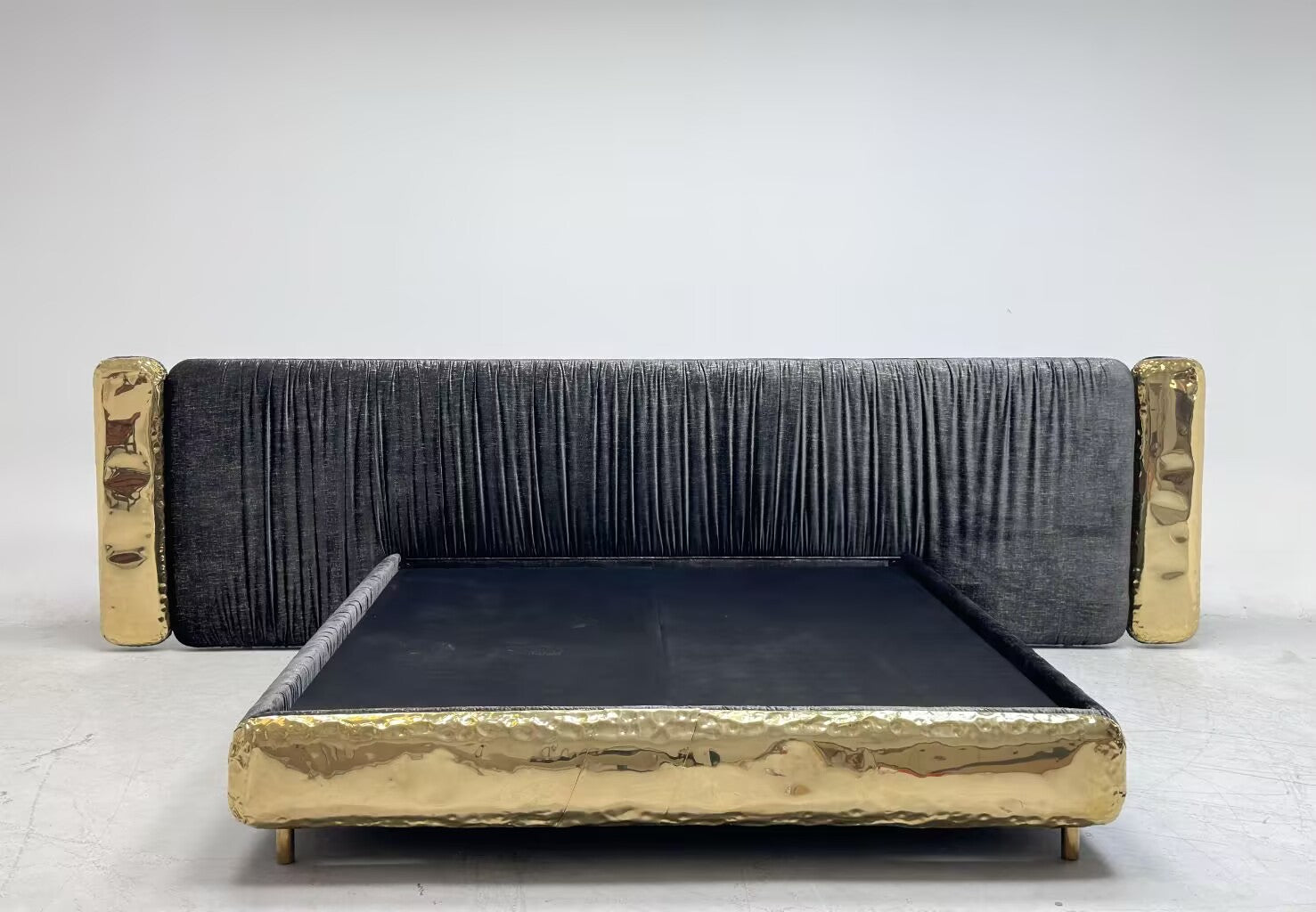 Modern Artistic Villa Bedroom Upscale Brass Fabric Double Bed