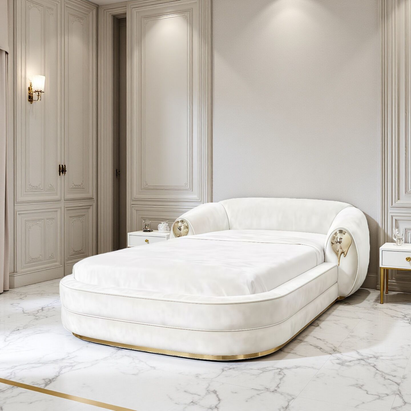 Italian Minimalist Brass Bedroom High End Artistic Fabric Double Bed