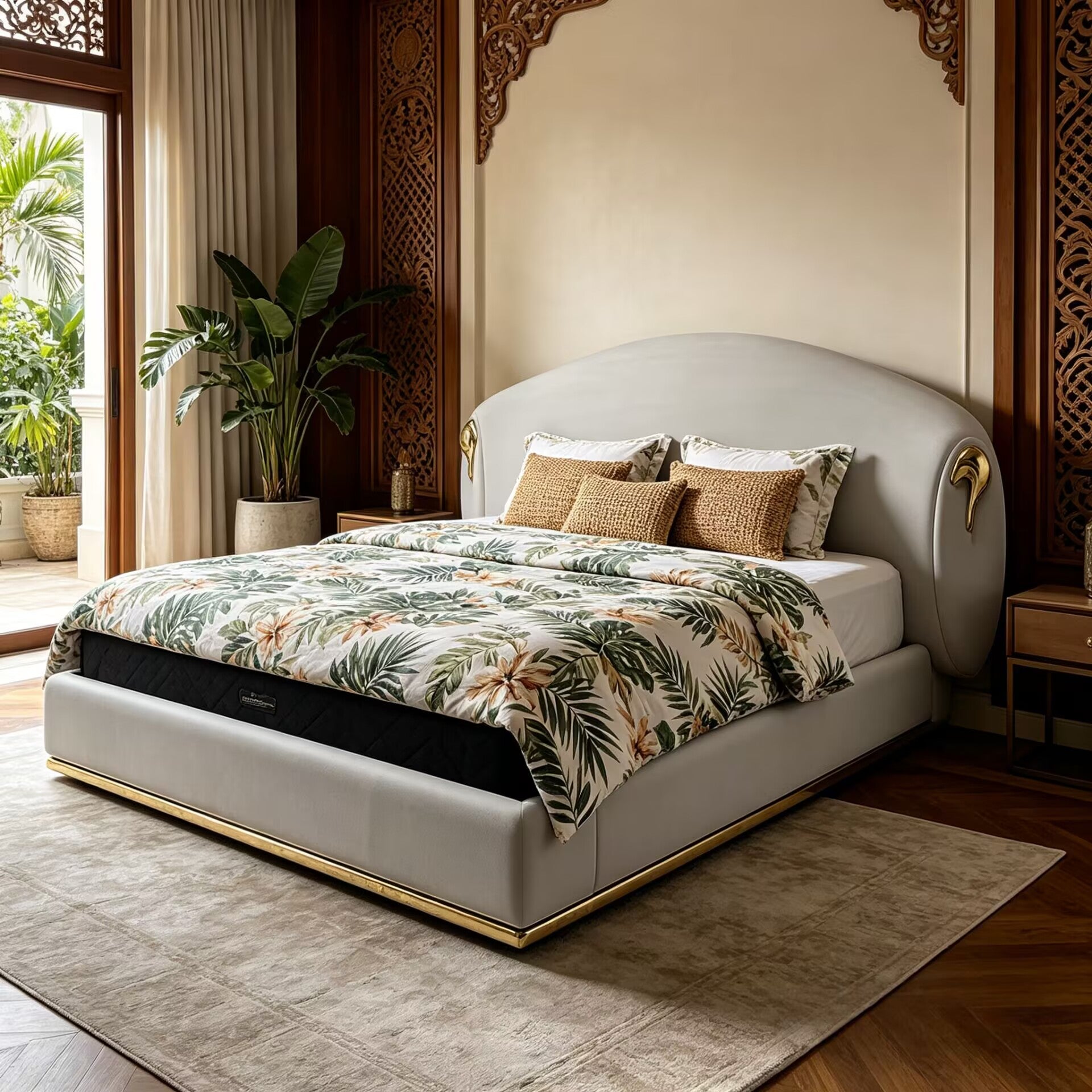 Luxury Minimalism Villa Bedroom Art Genuine Leather Double Bed