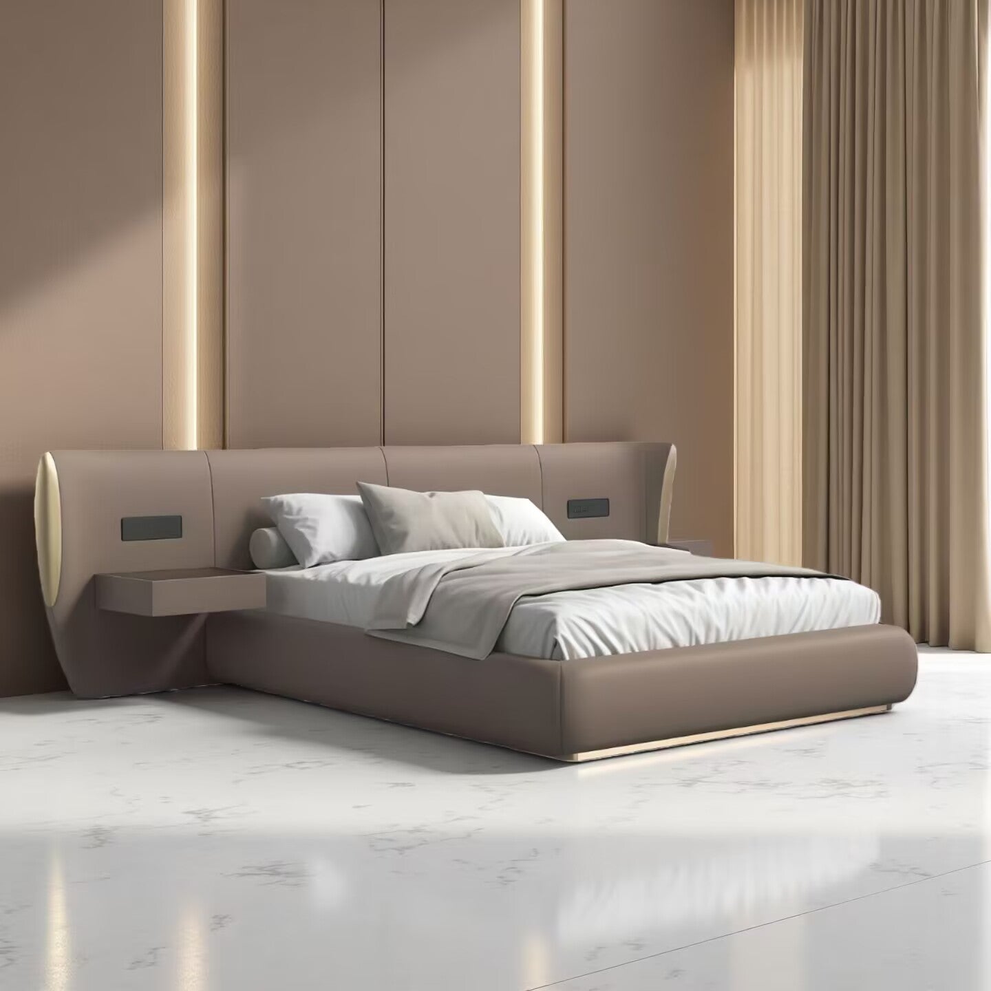 Modern Luxury Designer Minimalist Leather Solid Wood Customized Bed