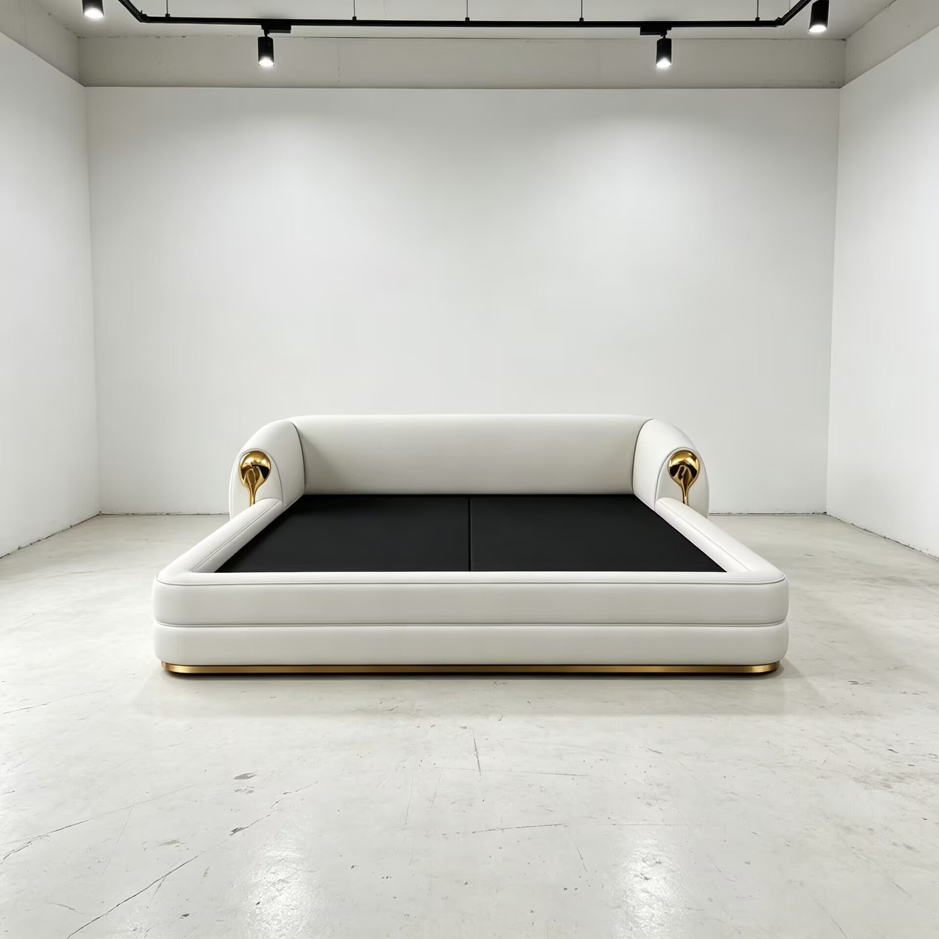 Villa Bedroom Luxurious Brass Designer Genuine Leather Double Bed