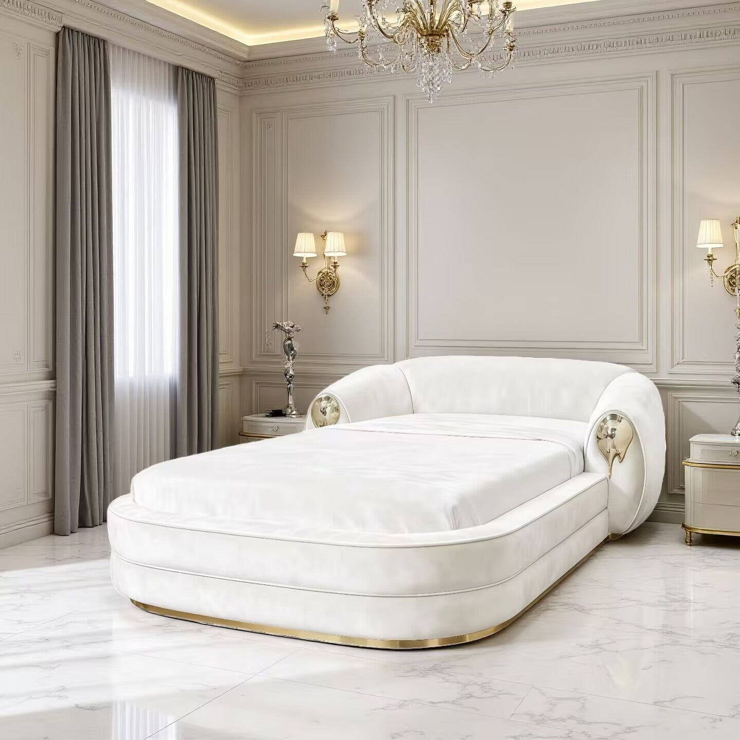 Italian Minimalist Brass Bedroom High End Artistic Fabric Double Bed