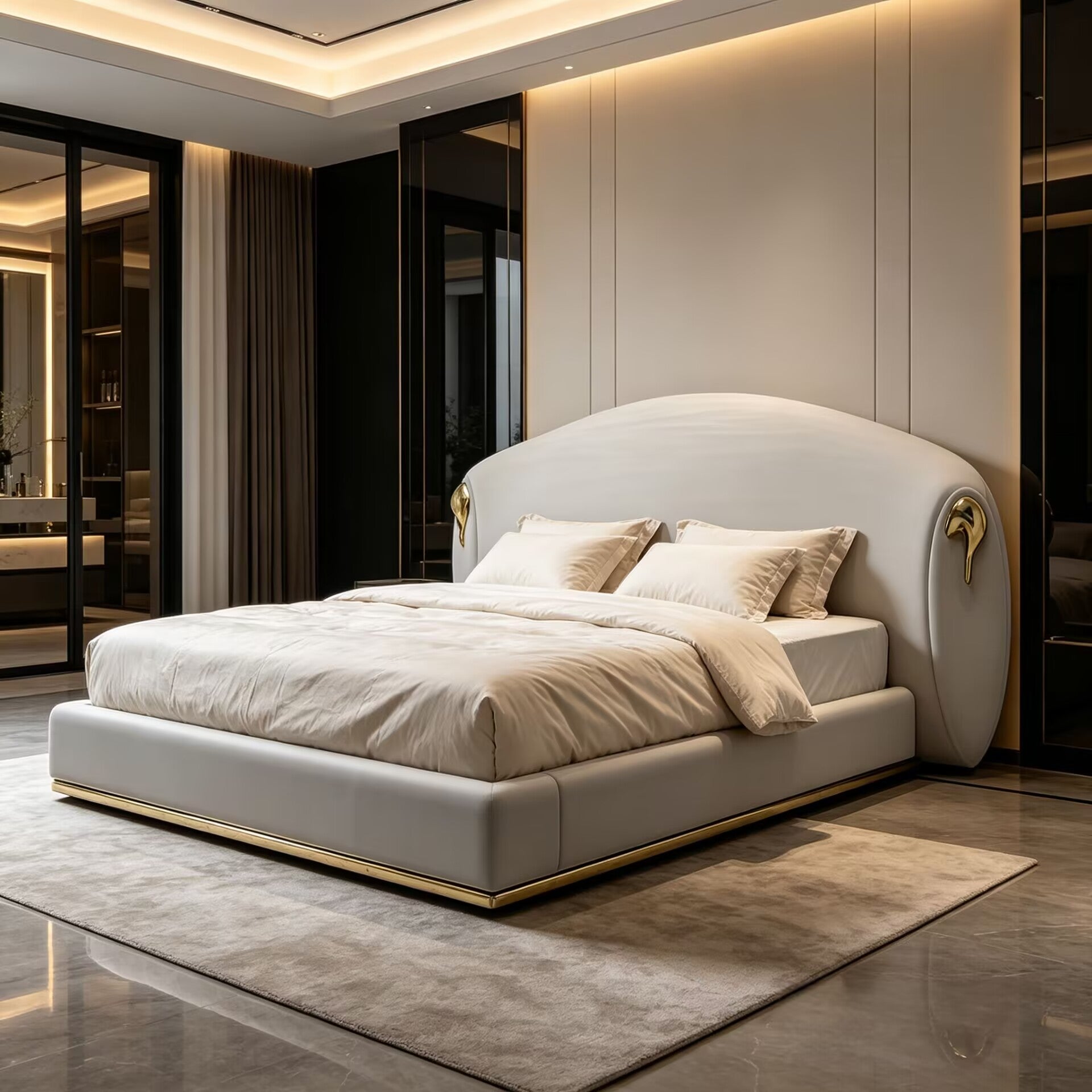 Luxury Minimalism Villa Bedroom Art Genuine Leather Double Bed