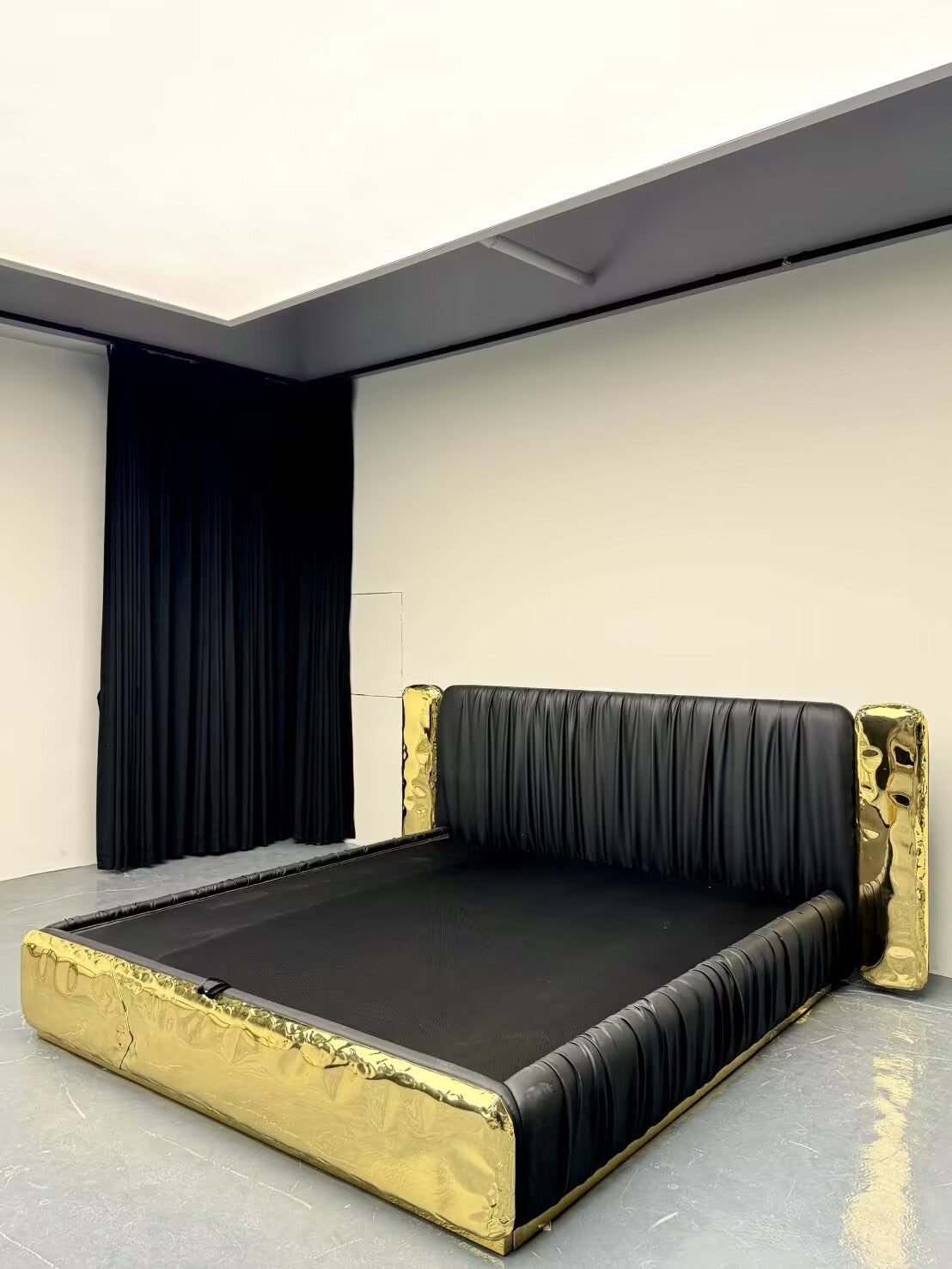 Modern Artistic Villa Bedroom Upscale Brass Fabric Double Bed