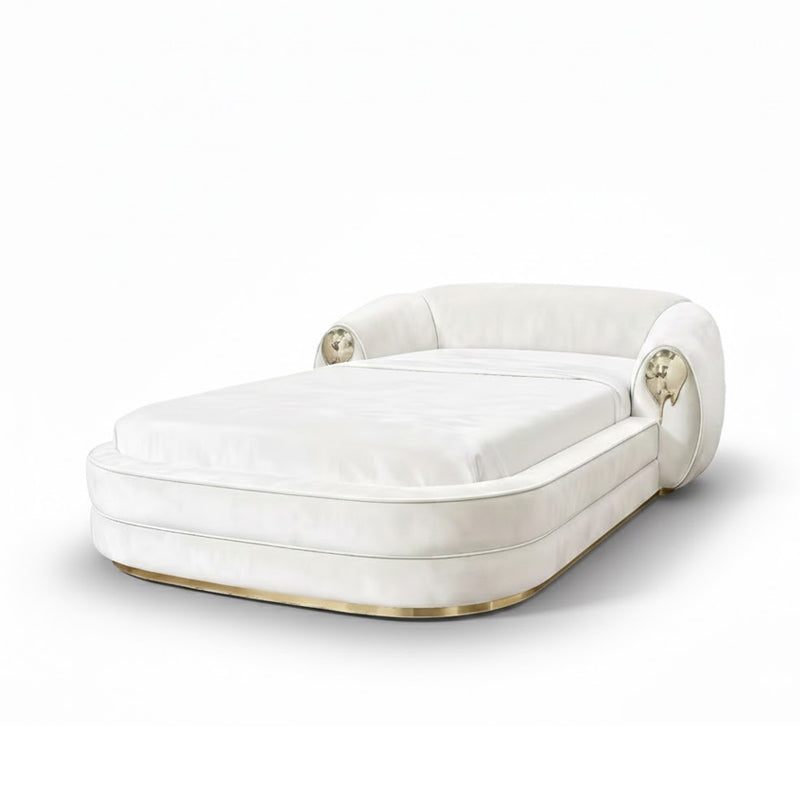 Italian Minimalist Brass Bedroom High End Artistic Fabric Double Bed