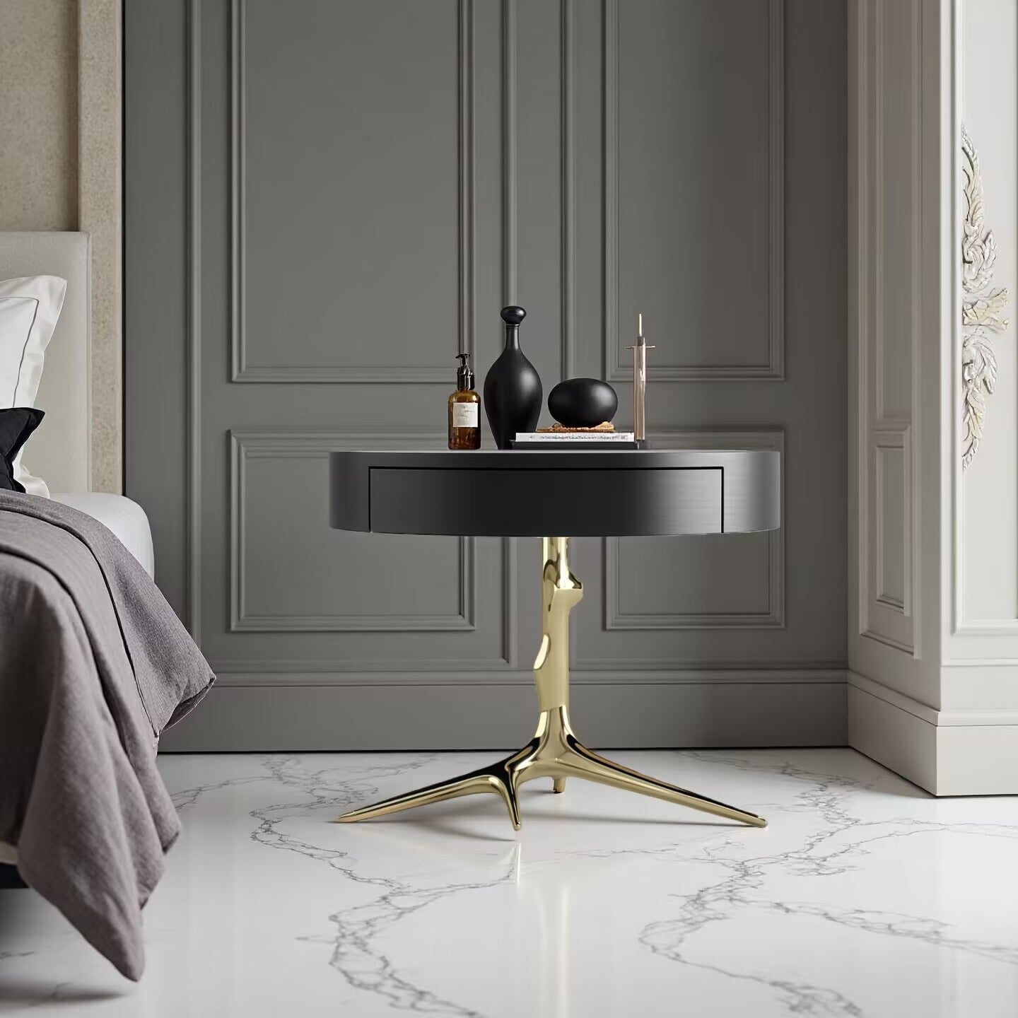 Luxurious Artistic Creative Solid Wood Minimalist Bedside Table