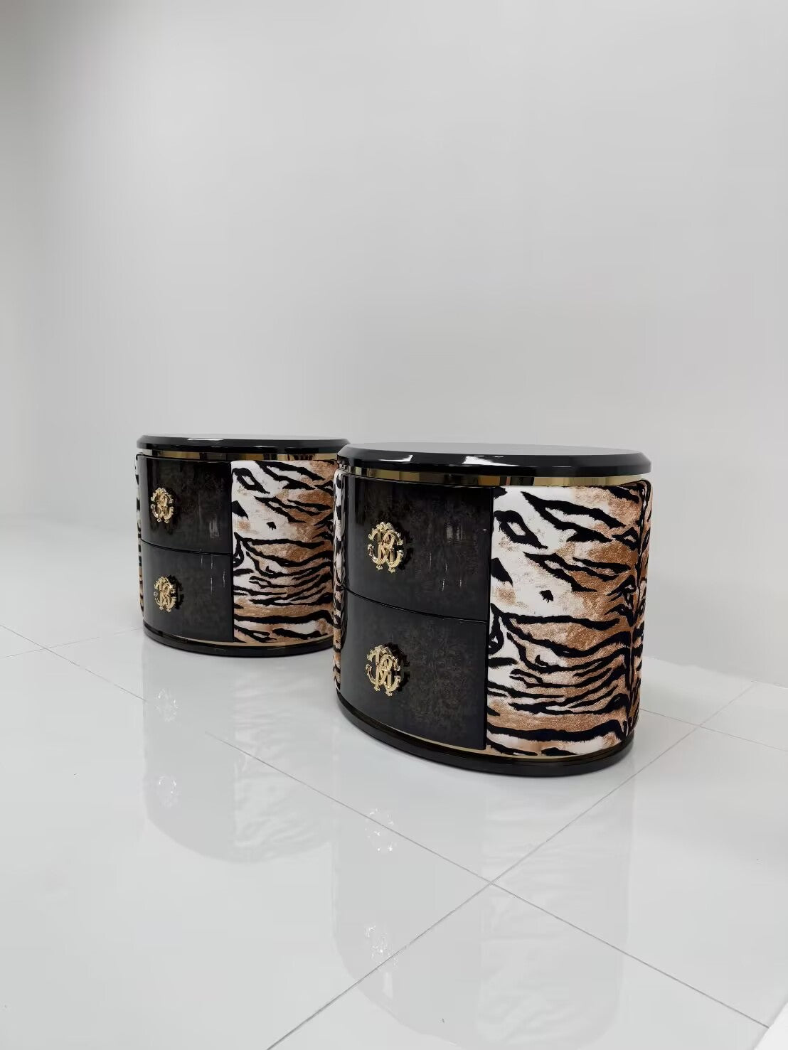 Designer Leopard Print  High End Solid Wood Unique Bedside Table
