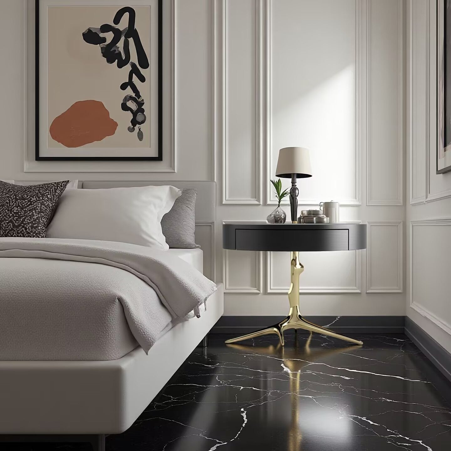 Luxurious Artistic Creative Solid Wood Minimalist Bedside Table