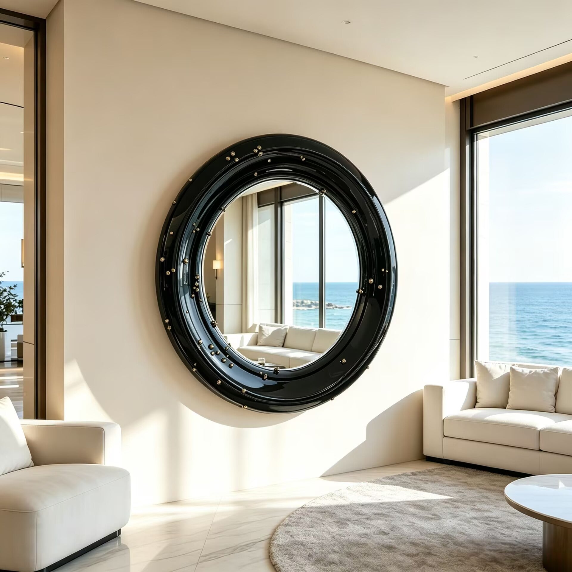 Belize Villa Living Room Designer Solid Wood Round Decorative Mirror