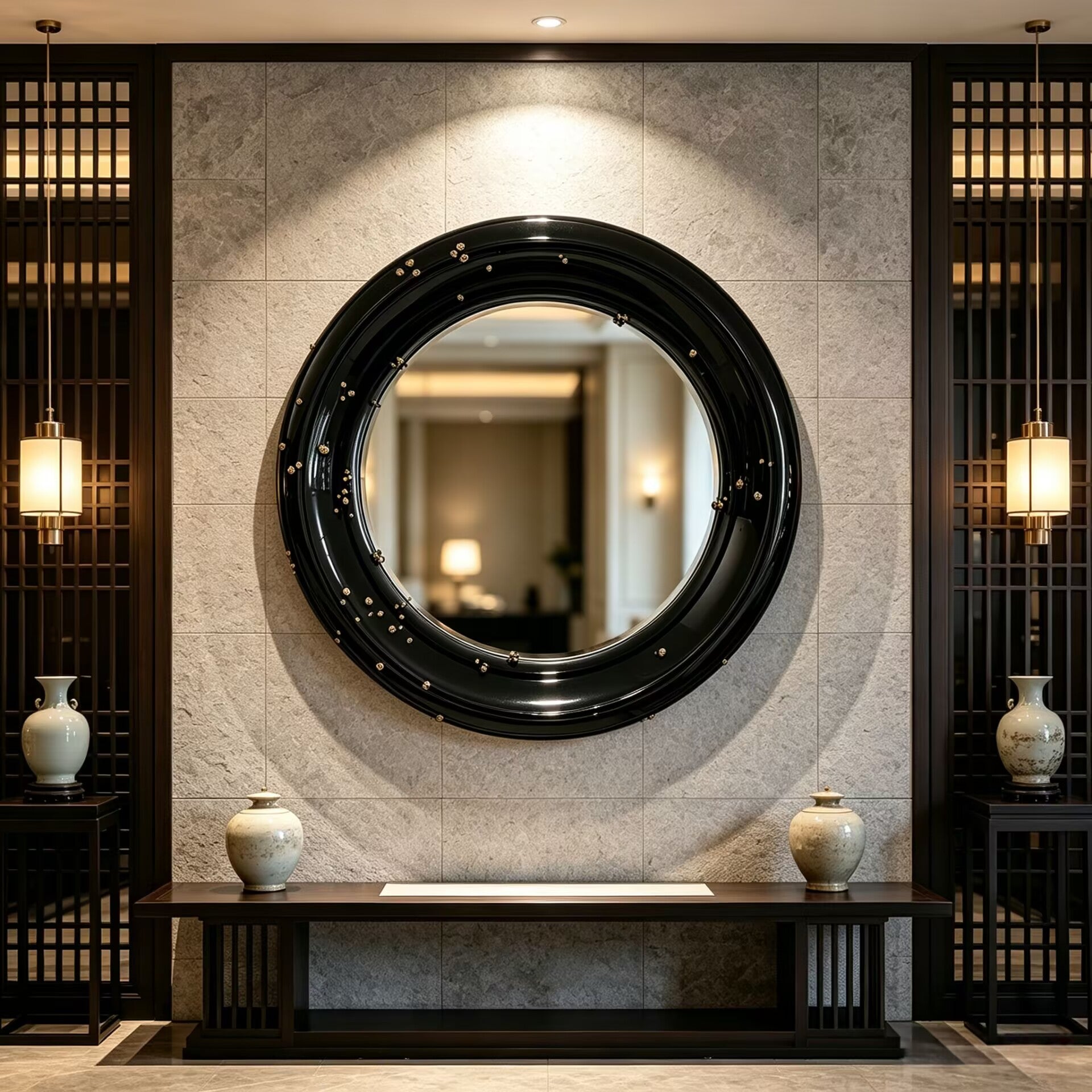 Belize Villa Living Room Designer Solid Wood Round Decorative Mirror