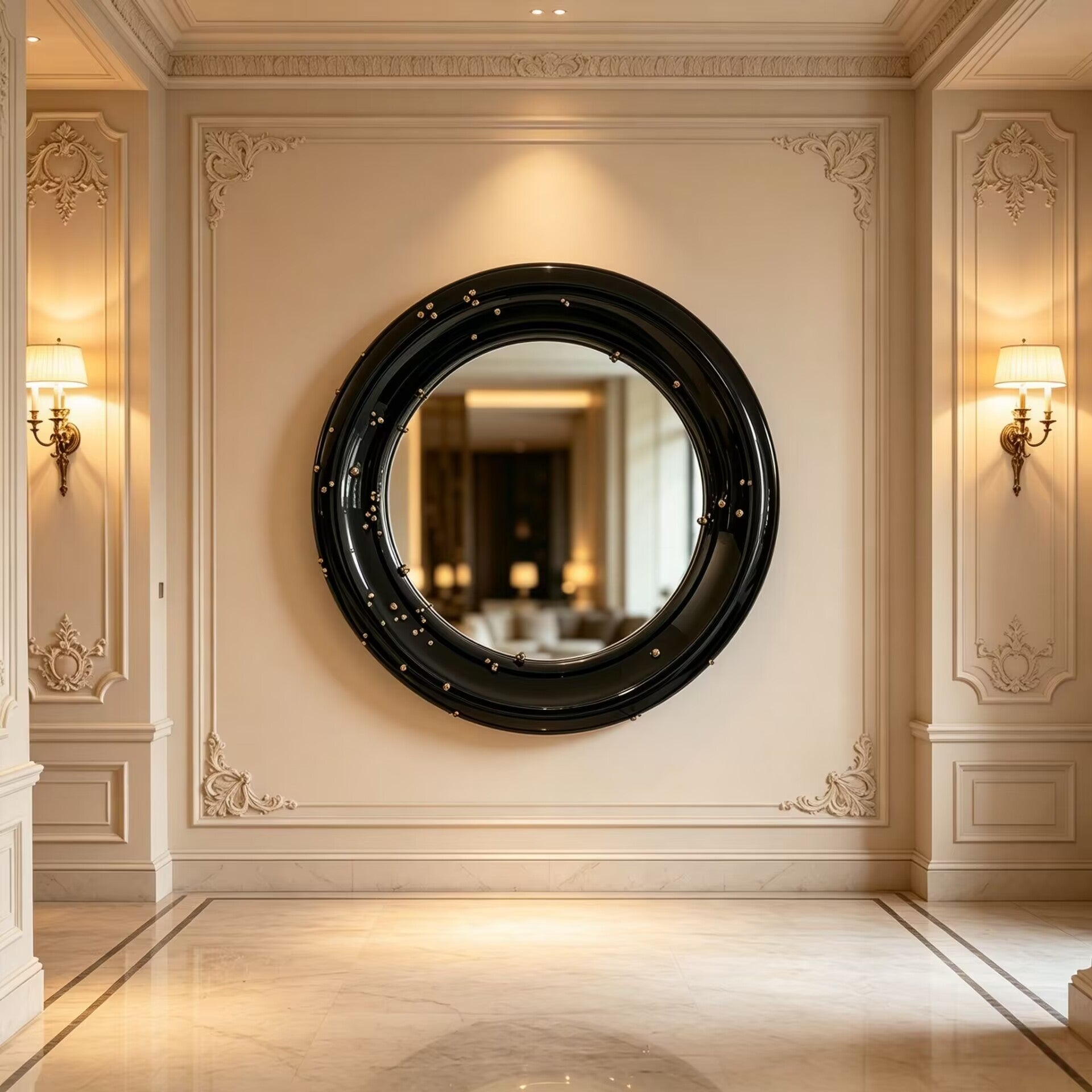Belize Villa Living Room Designer Solid Wood Round Decorative Mirror