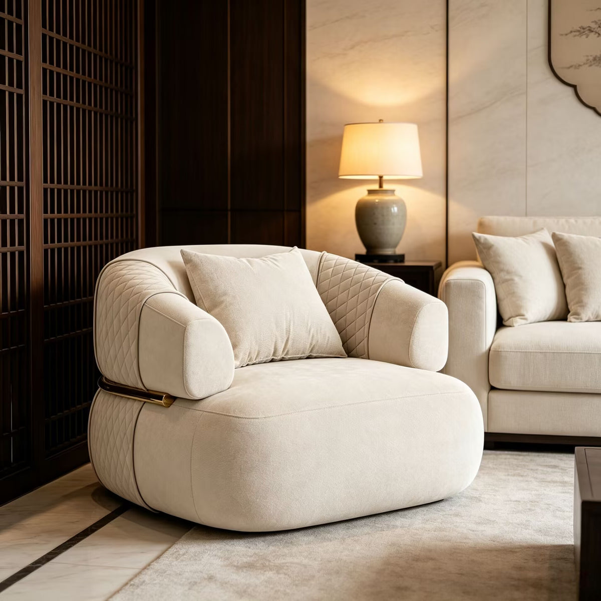 Bellamy Artistic Designer Fabric Circular Arc Single Sofa Chair
