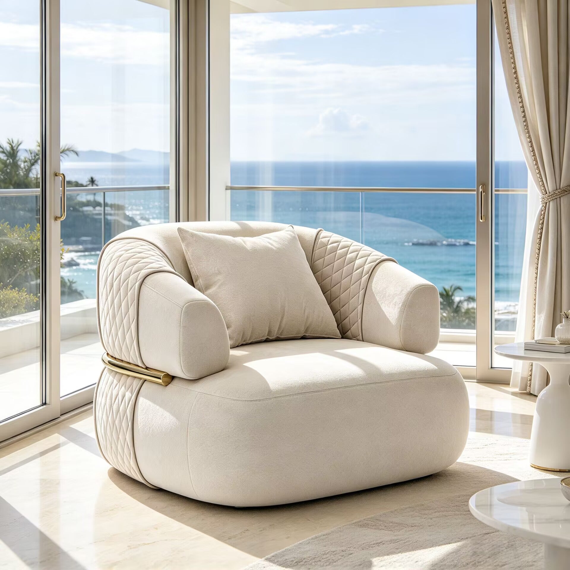 Bellamy Artistic Designer Fabric Circular Arc Single Sofa Chair