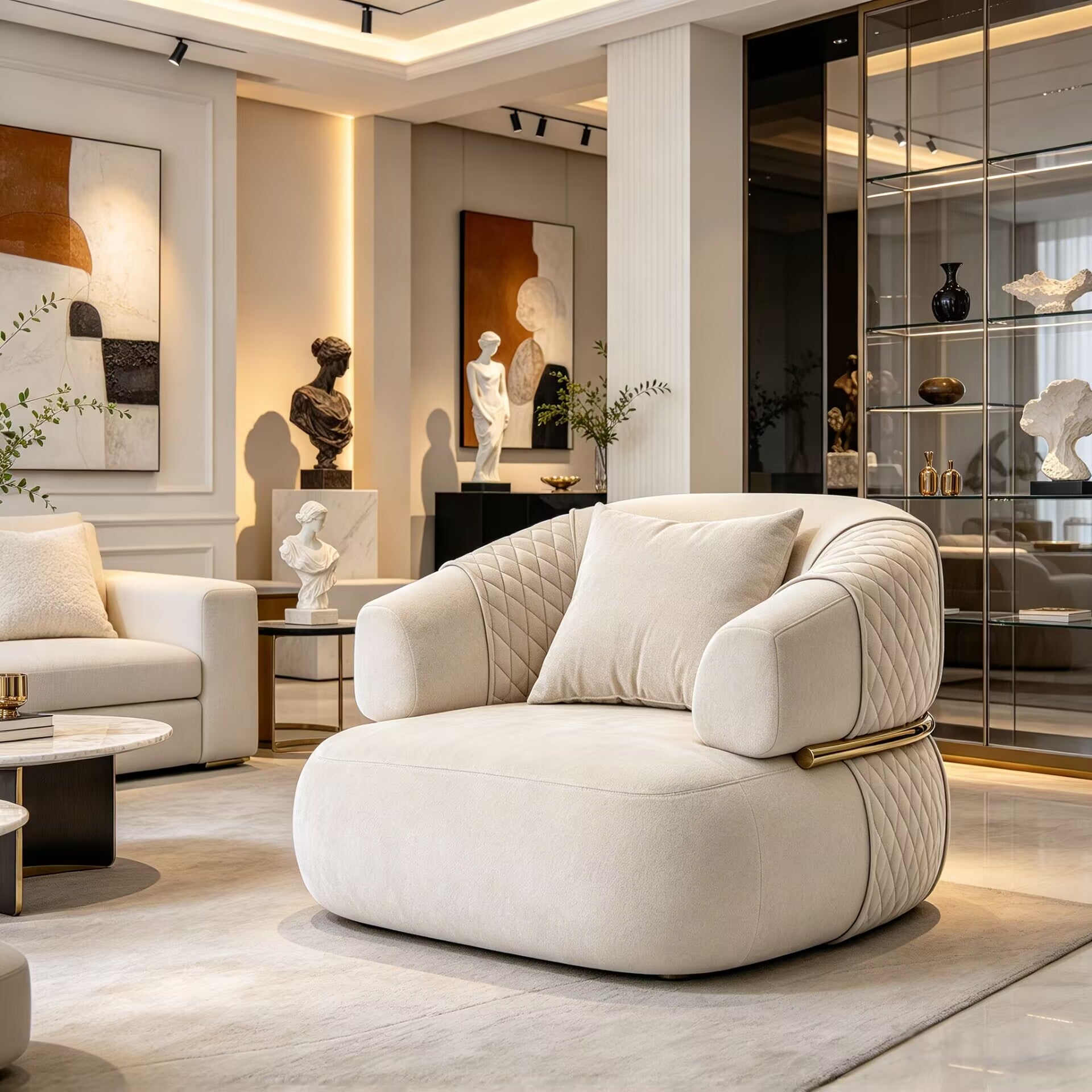 Bellamy Artistic Designer Fabric Circular Arc Single Sofa Chair