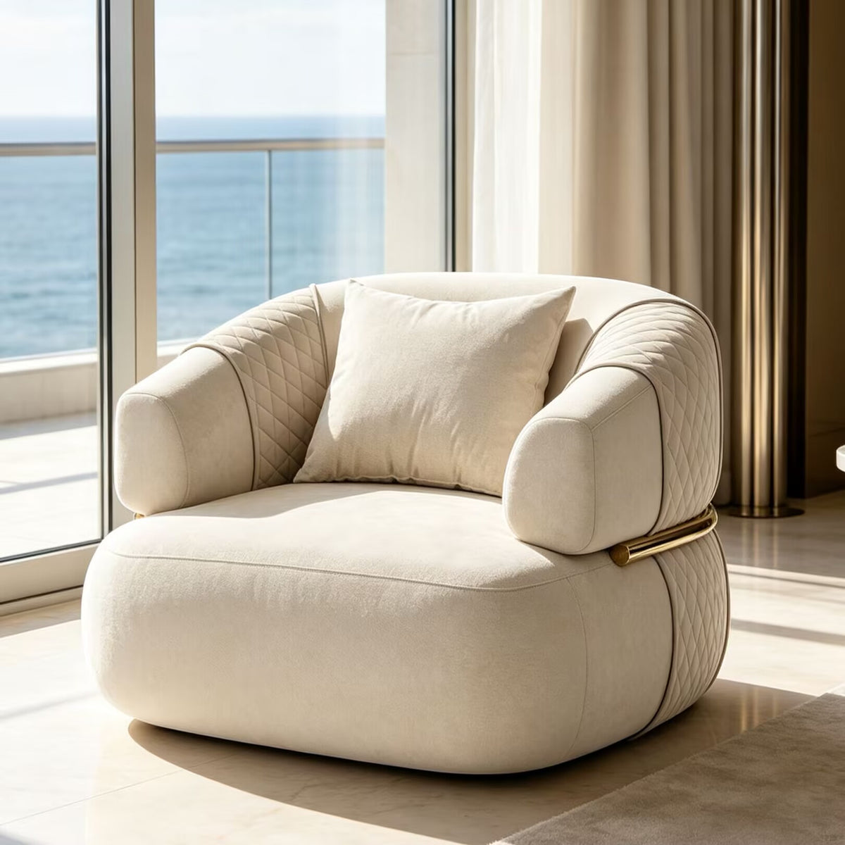 Bellamy Artistic Designer Fabric Circular Arc Single Sofa Chair