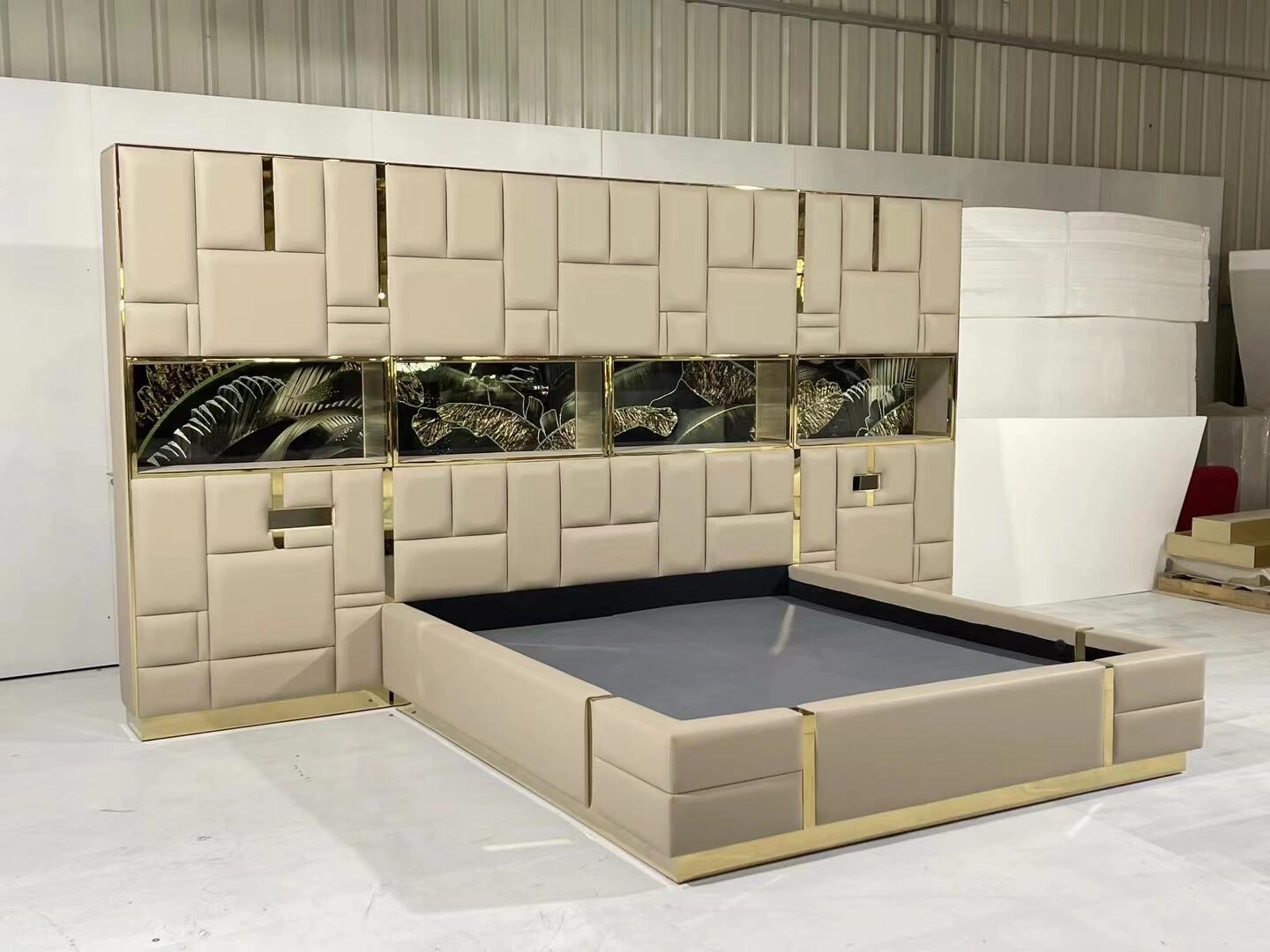 Beloved Art Italian Luxurious Genuine Leather Commission Double Bed