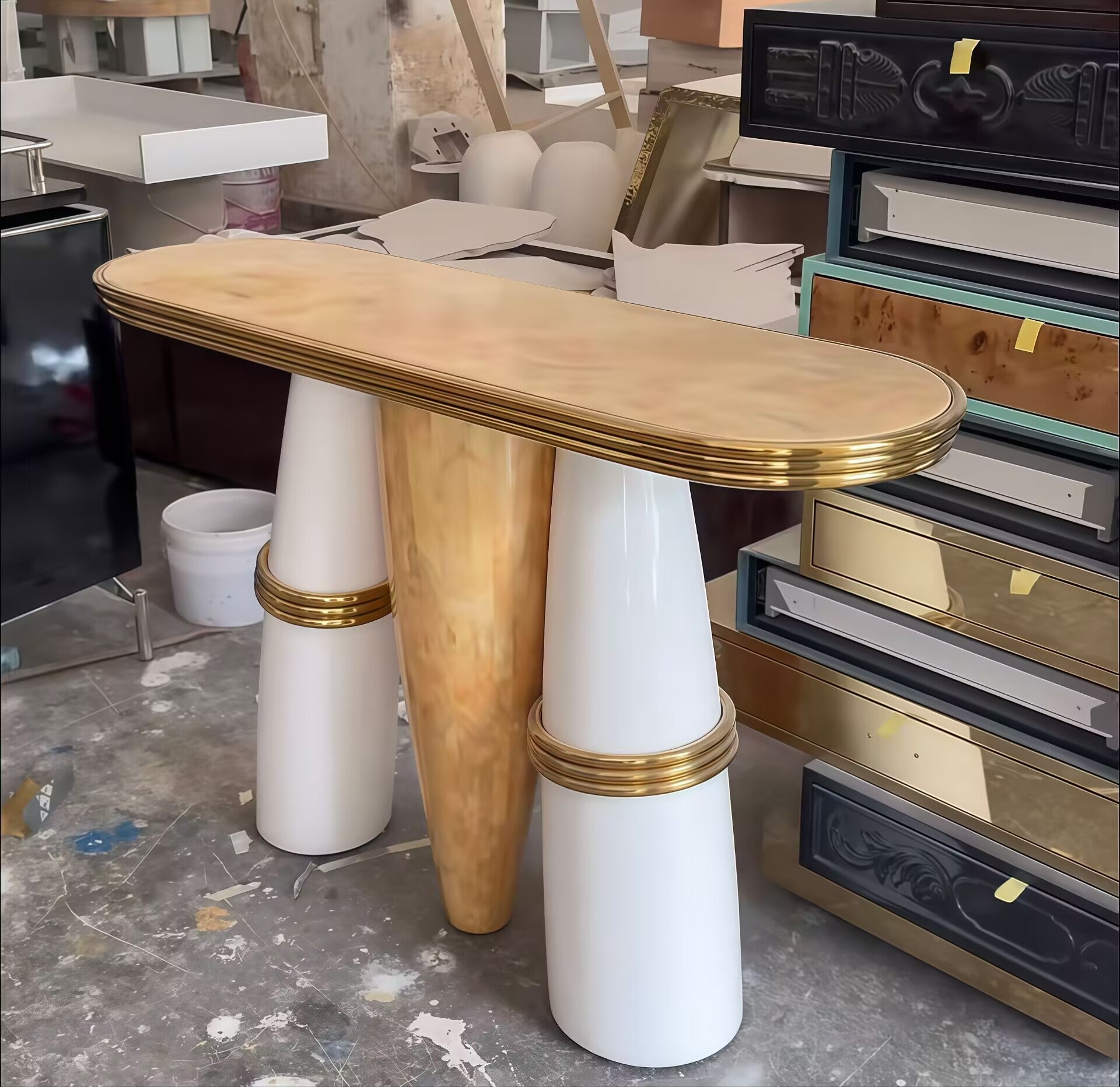 Billie Villa Unique Artistic Brass Oval Marble Customize Console