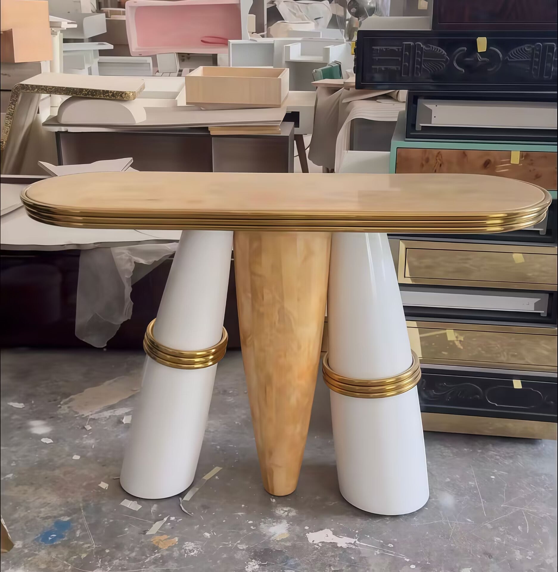 Billie Villa Unique Artistic Brass Oval Marble Customize Console