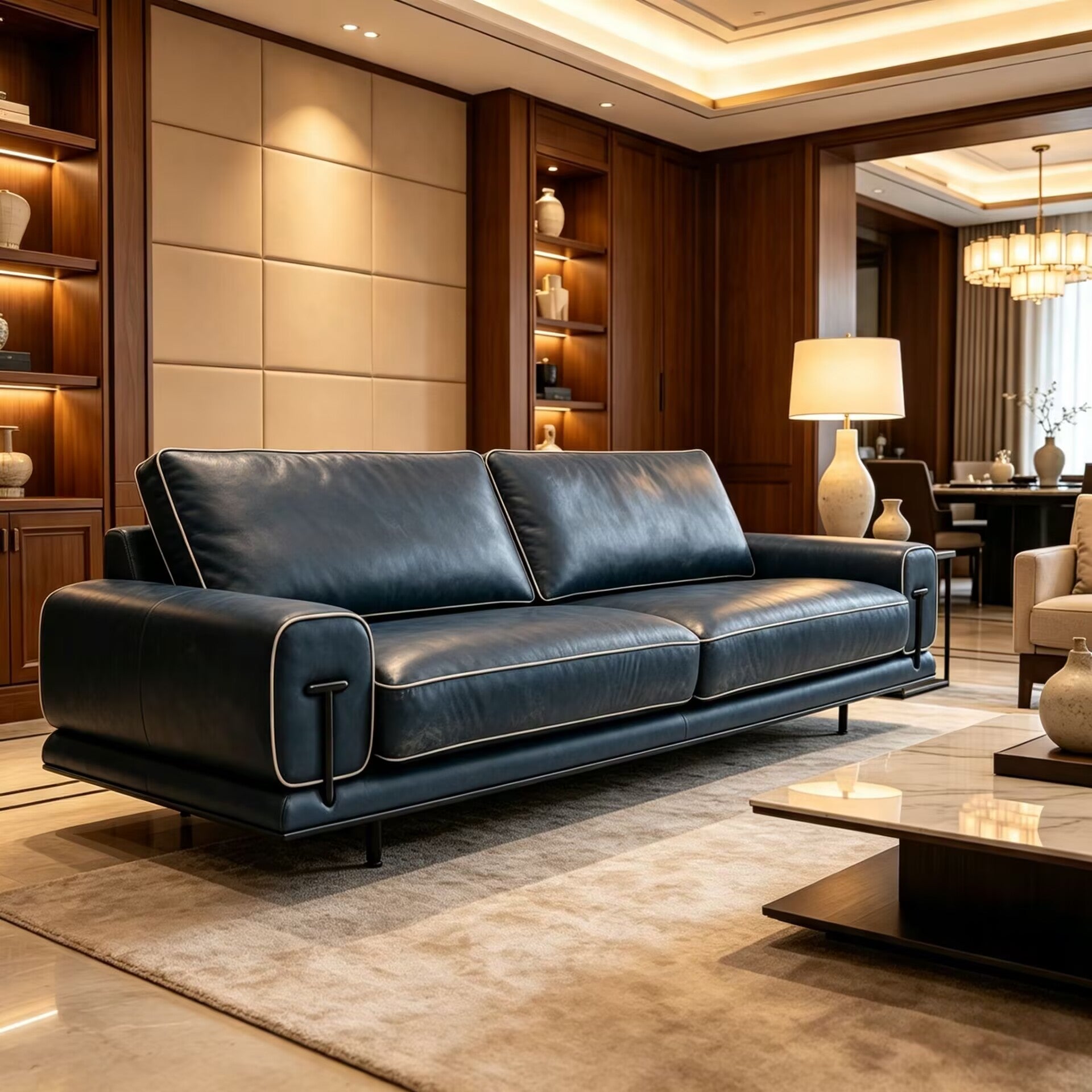 Blues Villa Living Room Luxurious Superior Quality Art Leather Sofa