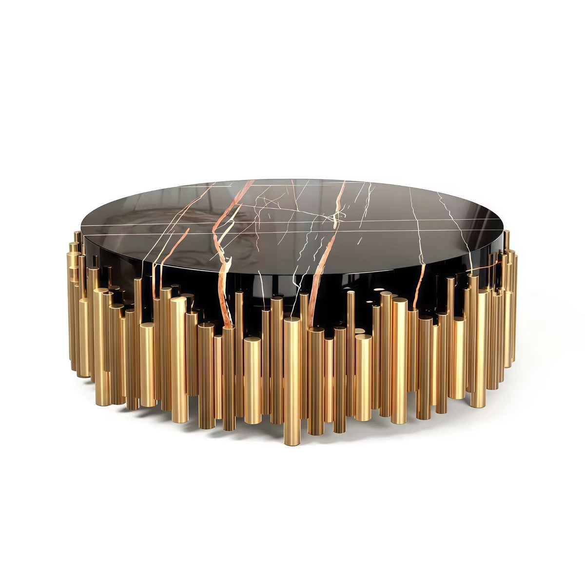 Bnetti High-End Designer Unique Metal Marble Round Coffee Table
