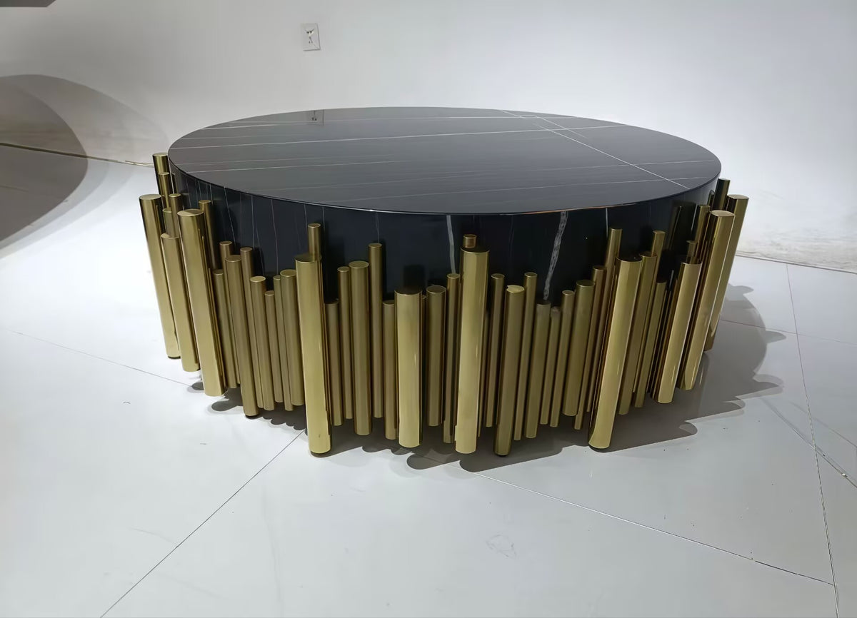 Bnetti High-End Designer Unique Metal Marble Round Coffee Table