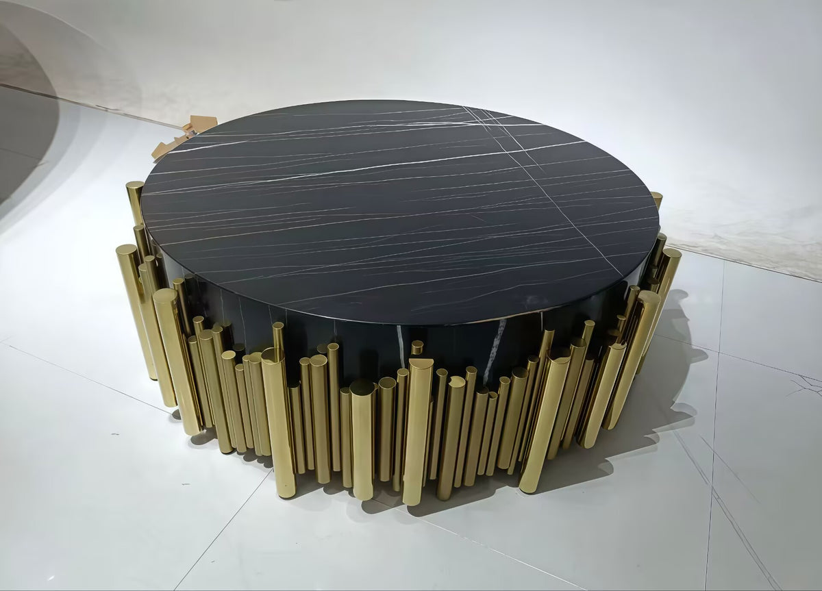 Bnetti High-End Designer Unique Metal Marble Round Coffee Table