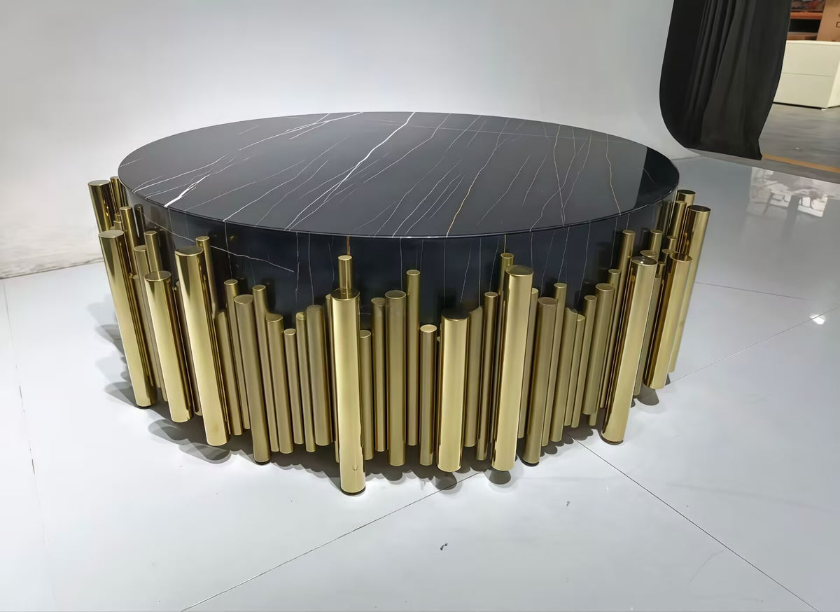 Bnetti High-End Designer Unique Metal Marble Round Coffee Table
