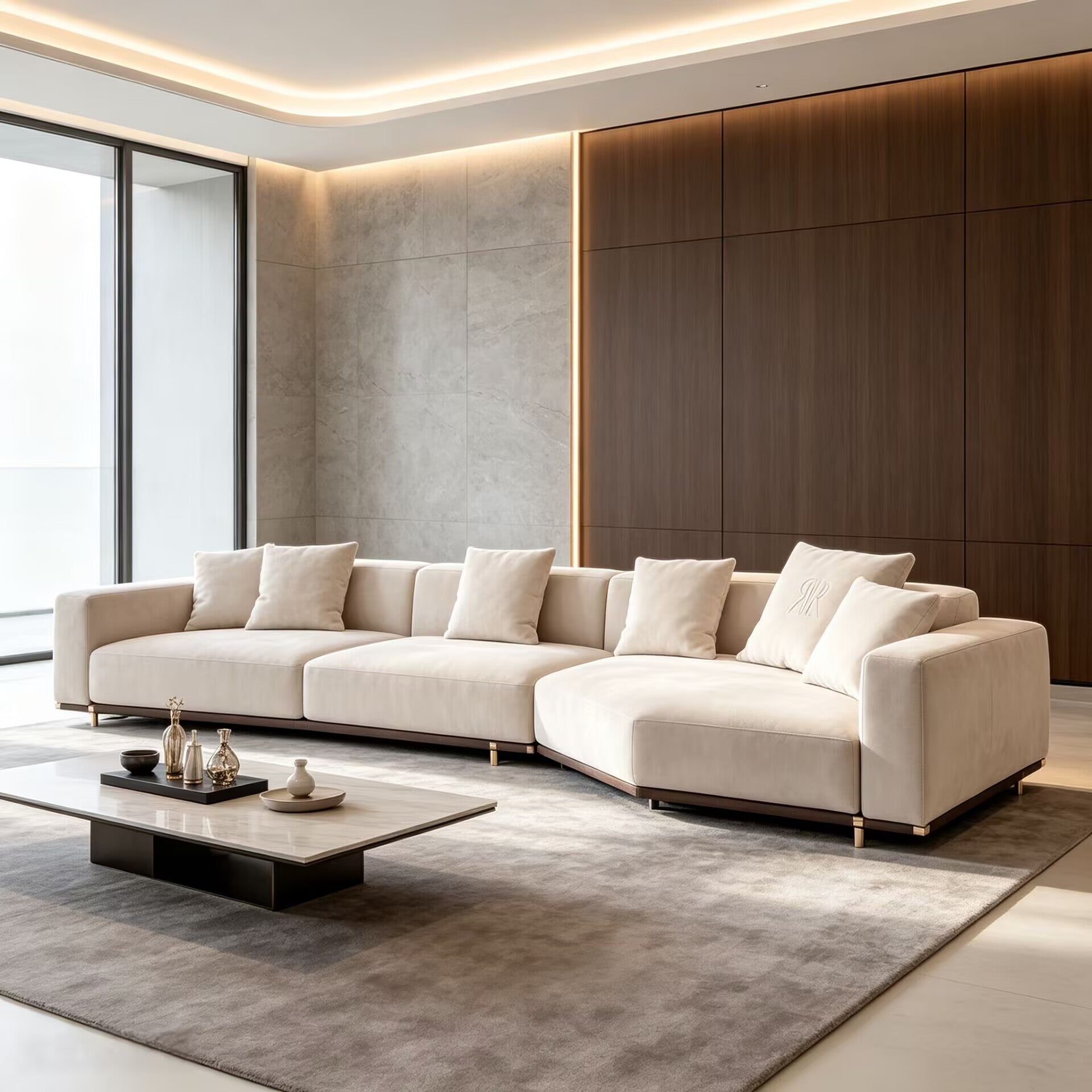Boheme Italian Villa Living Room Artistic Solid Wood Fabric Sofa