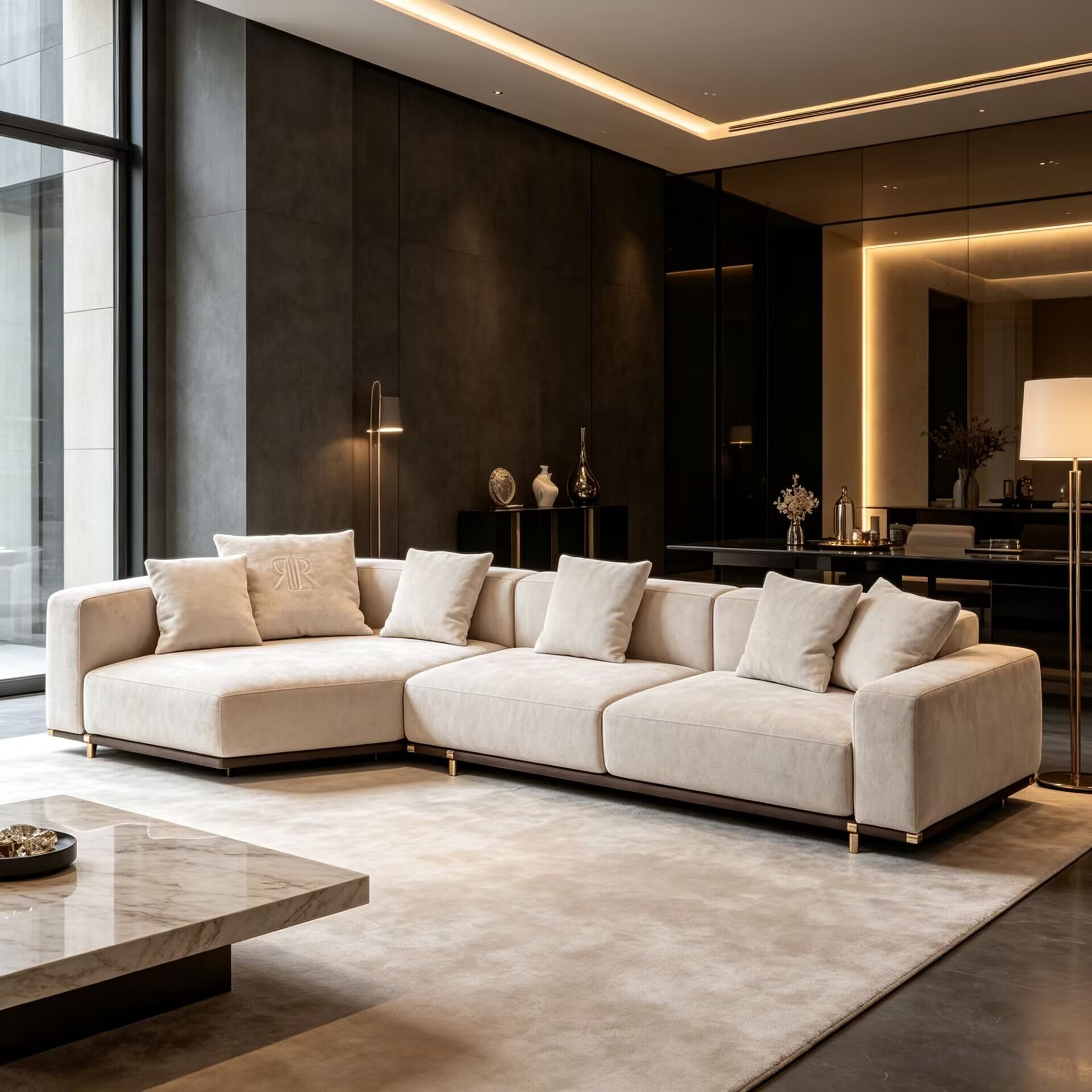 Boheme Italian Villa Living Room Artistic Solid Wood Fabric Sofa