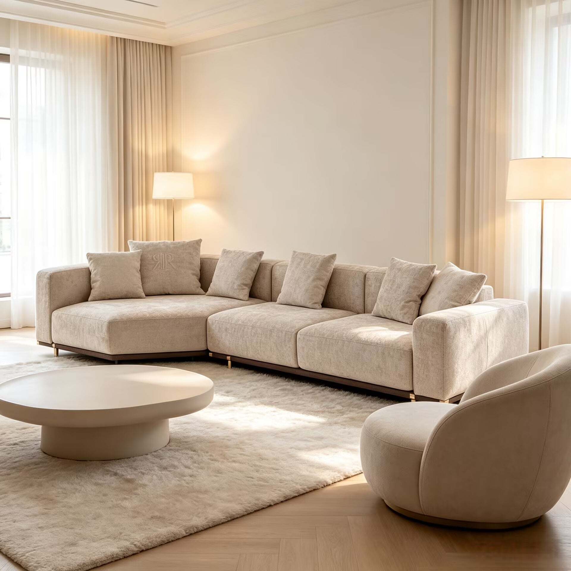 Boheme Italian Villa Living Room Artistic Solid Wood Fabric Sofa