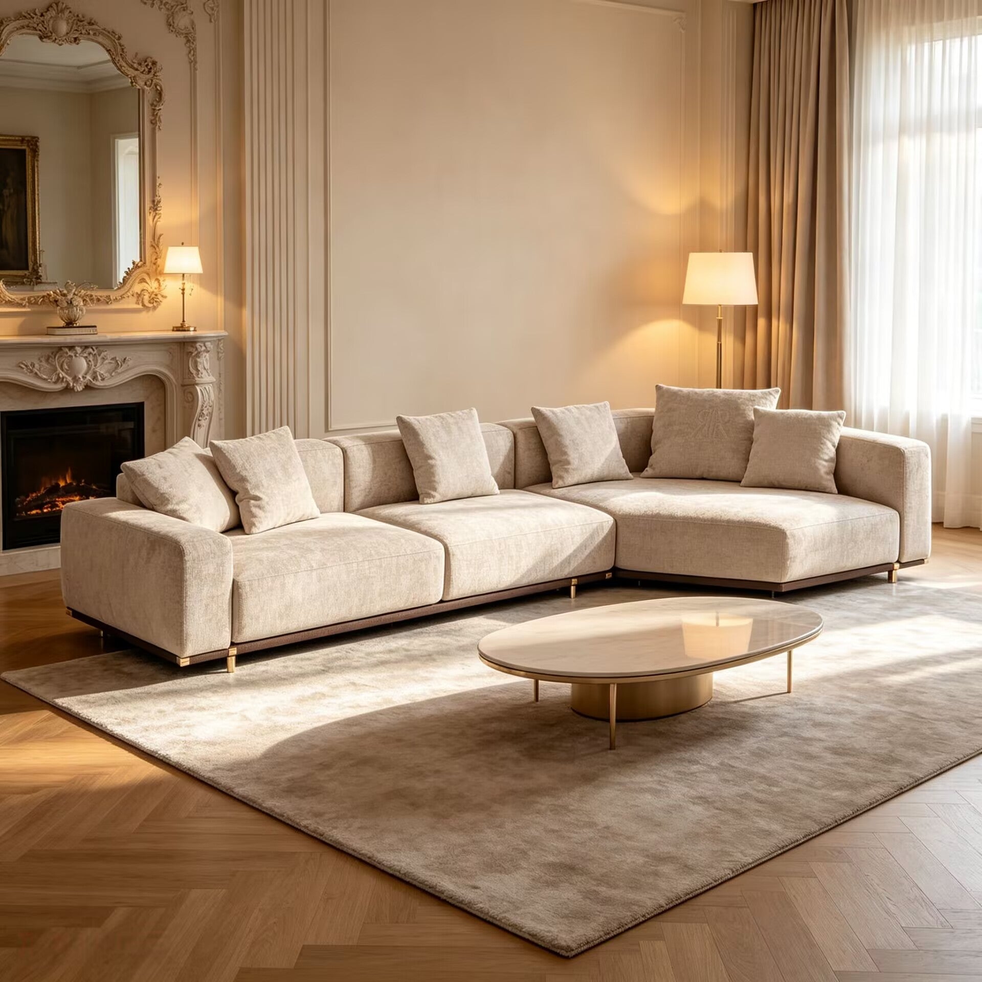 Boheme Italian Villa Living Room Artistic Solid Wood Fabric Sofa