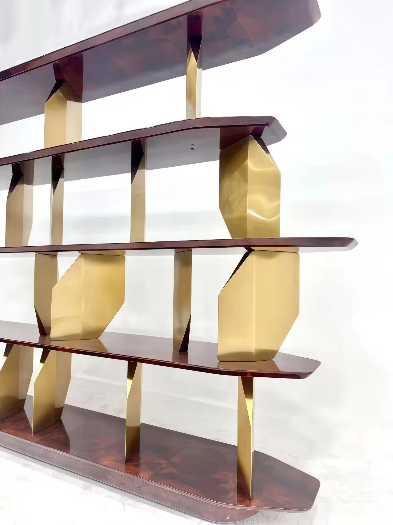 Luxury Villa Living Room Designer Irregular Solid Wood Bookshelf