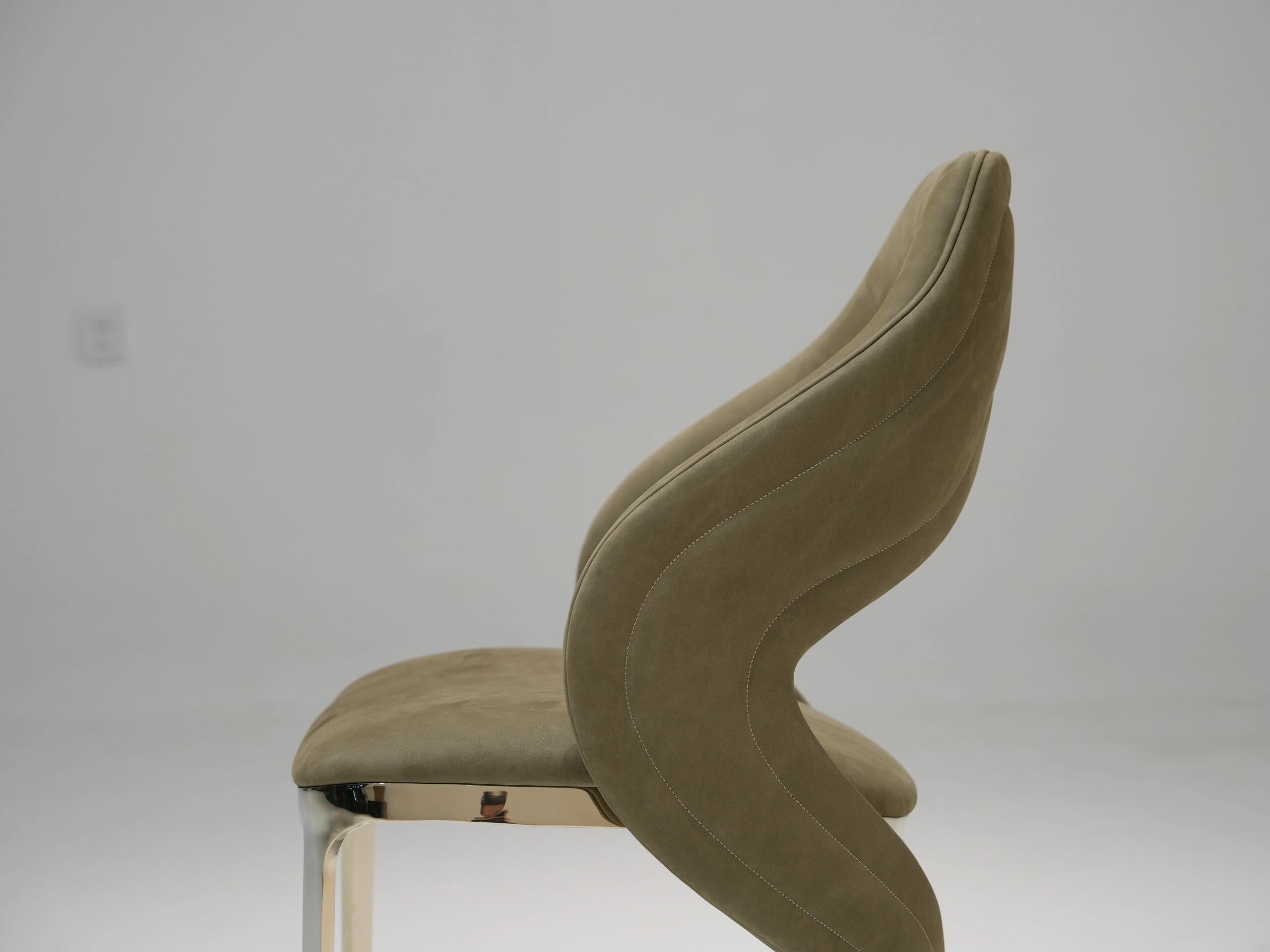 Botega Luxury Designer Artistic Metal Genuine Leather Dining Chair