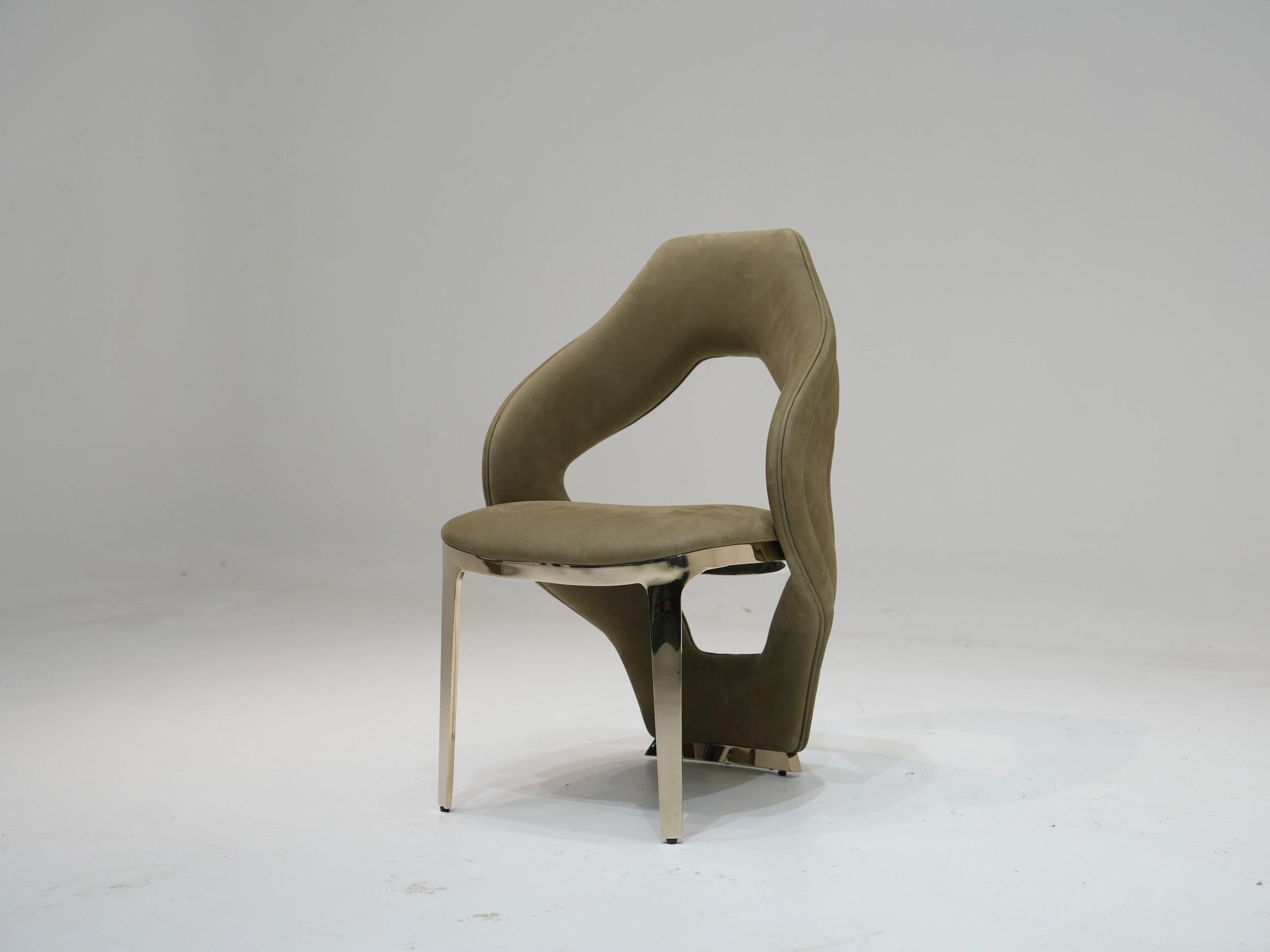 Botega Luxury Designer Artistic Metal Genuine Leather Dining Chair