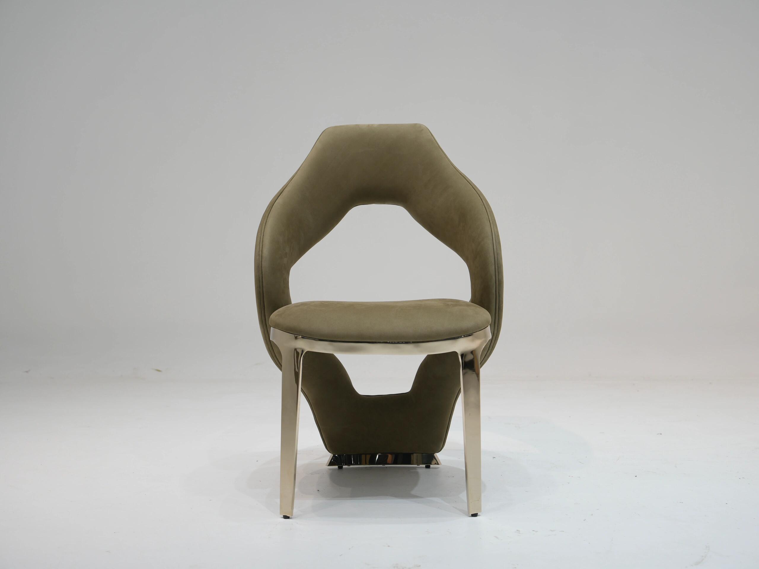 Botega Luxury Designer Artistic Metal Genuine Leather Dining Chair