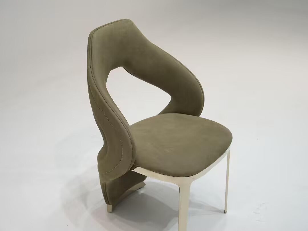 Botega Luxury Designer Artistic Metal Genuine Leather Dining Chair