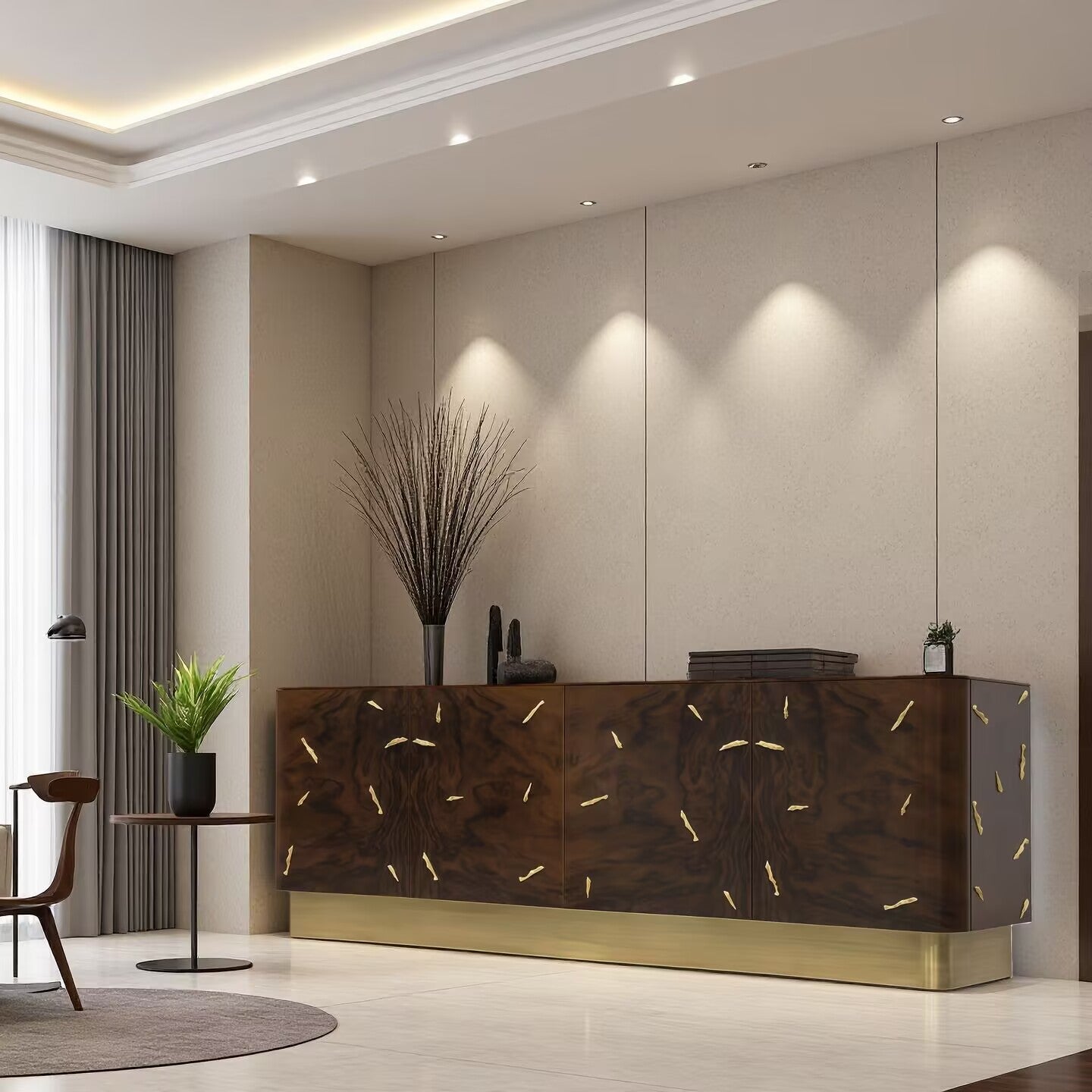 Brabbu High Quality Minimalism Luxurious Brass Solid Wood Sideboard