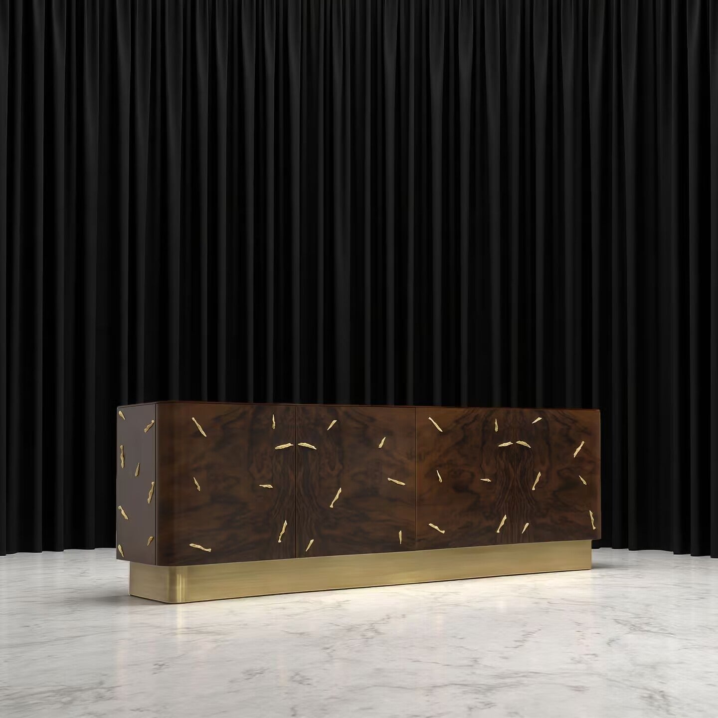 Brabbu High Quality Minimalism Luxurious Brass Solid Wood Sideboard
