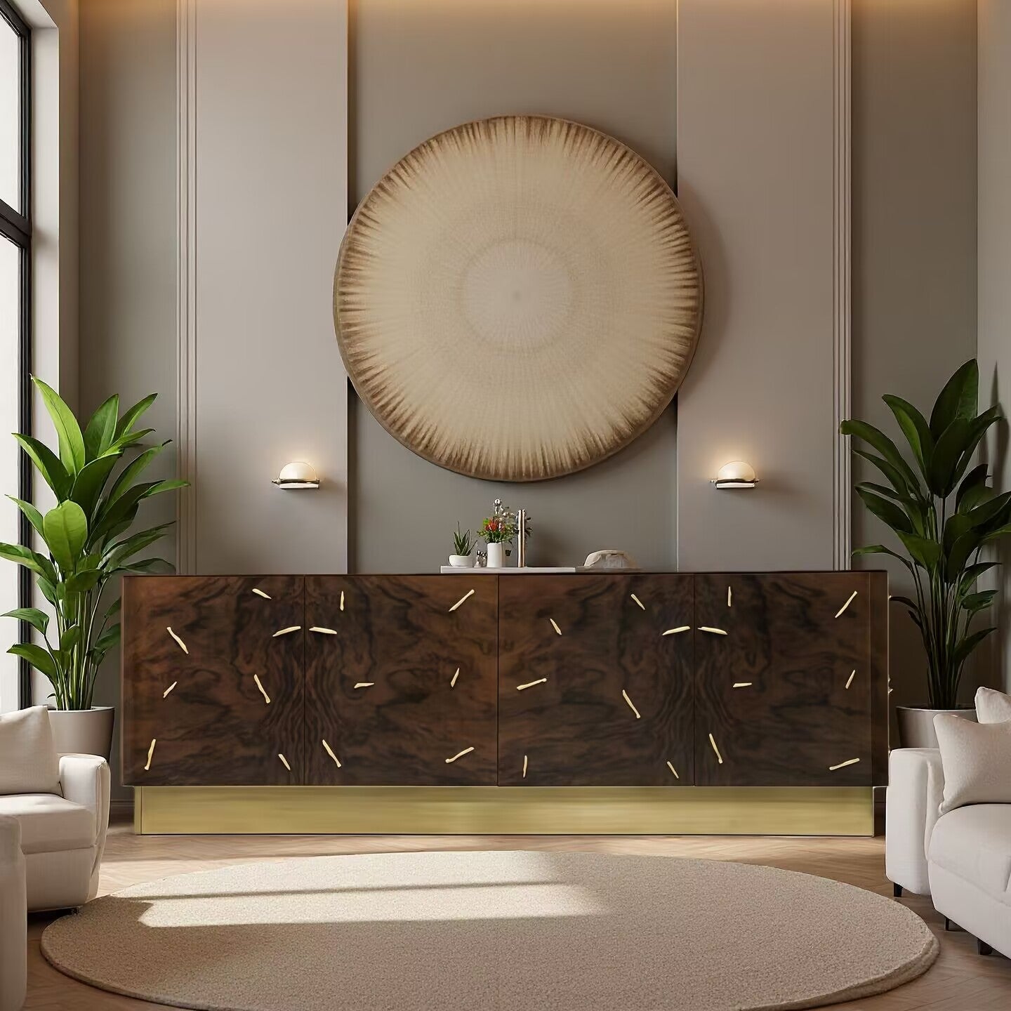 Brabbu High Quality Minimalism Luxurious Brass Solid Wood Sideboard