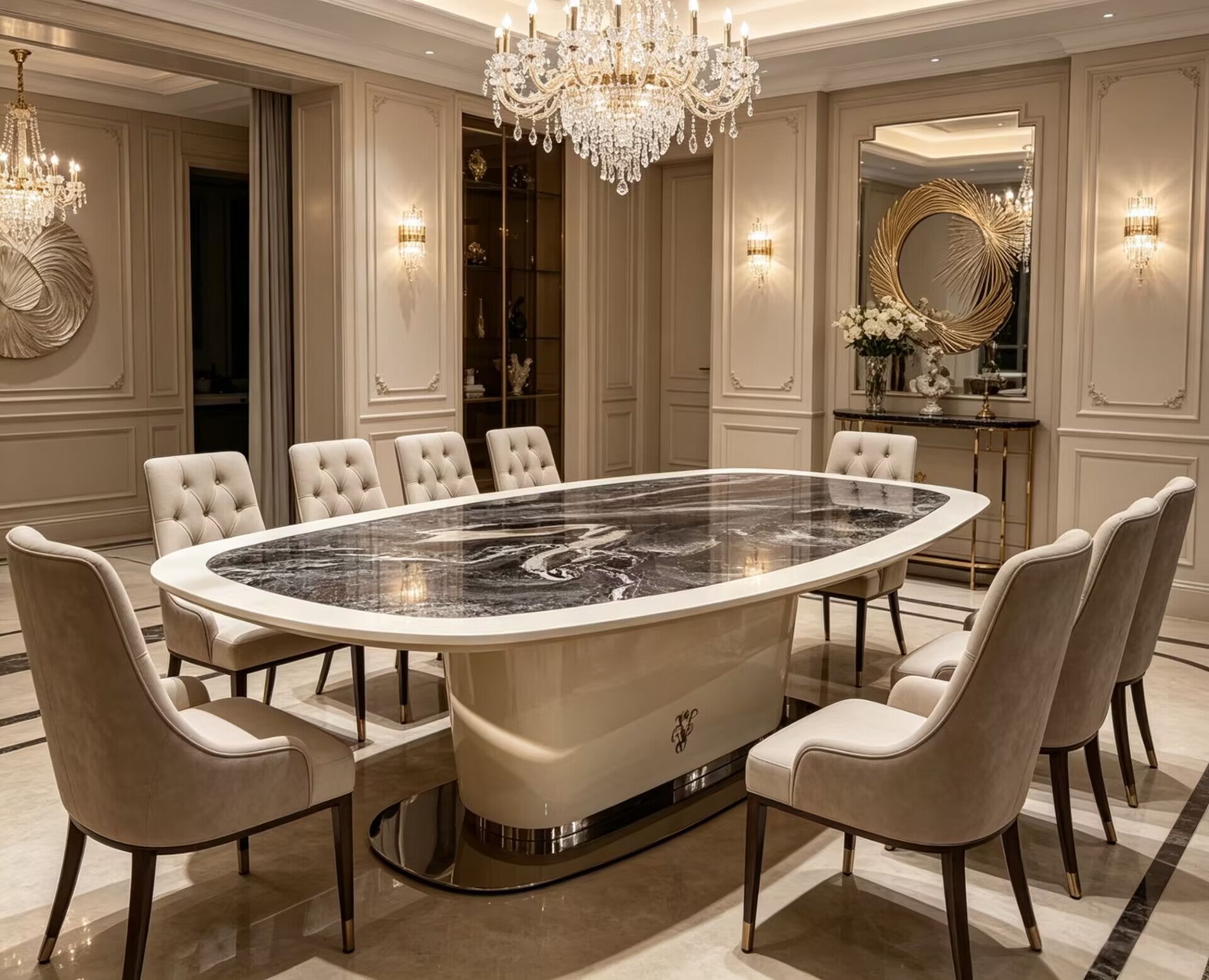 Brunswick Villa Modern Minimalist Upscale Metal Marble Dining Table