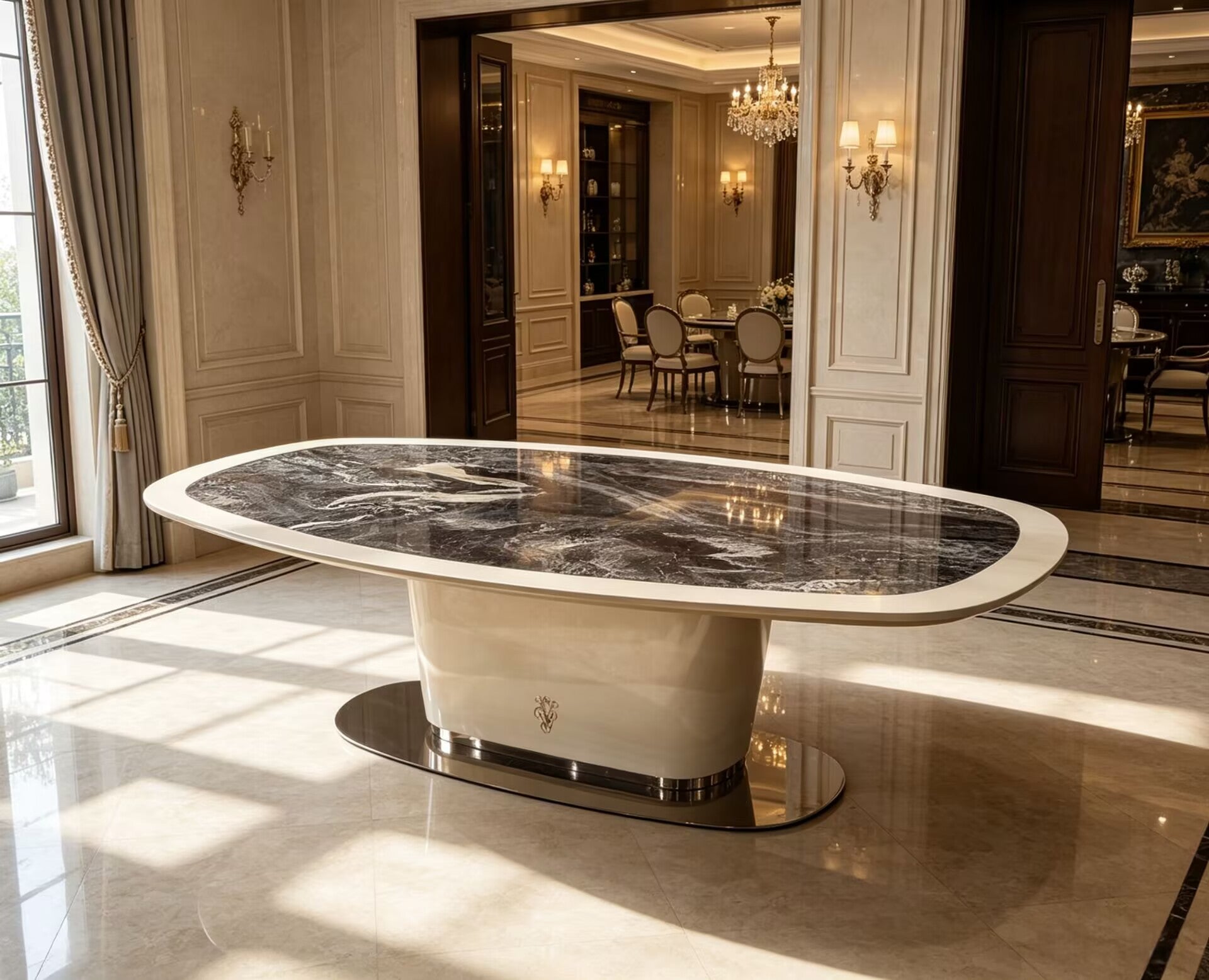 Brunswick Villa Modern Minimalist Upscale Metal Marble Dining Table