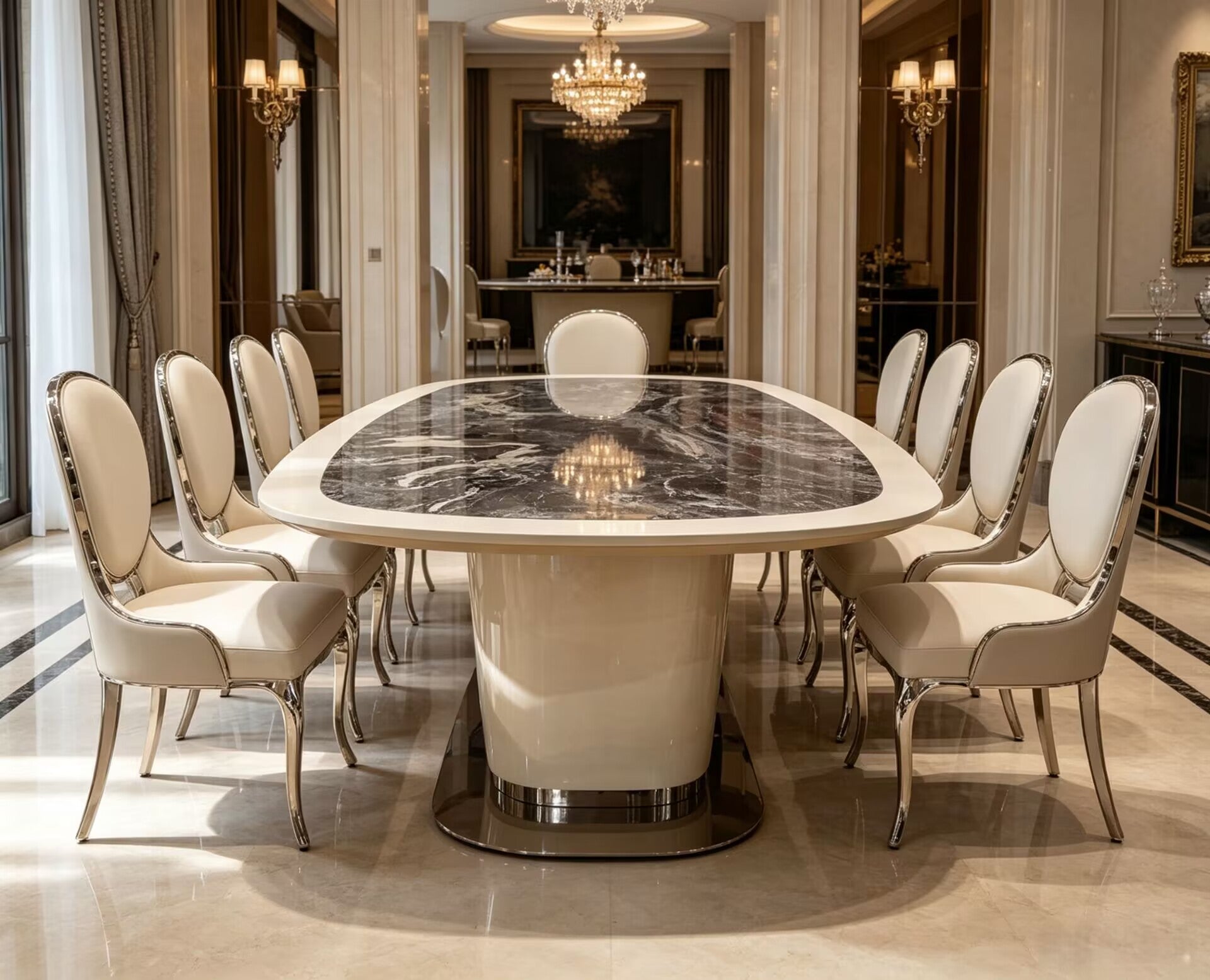 Brunswick Villa Modern Minimalist Upscale Metal Marble Dining Table