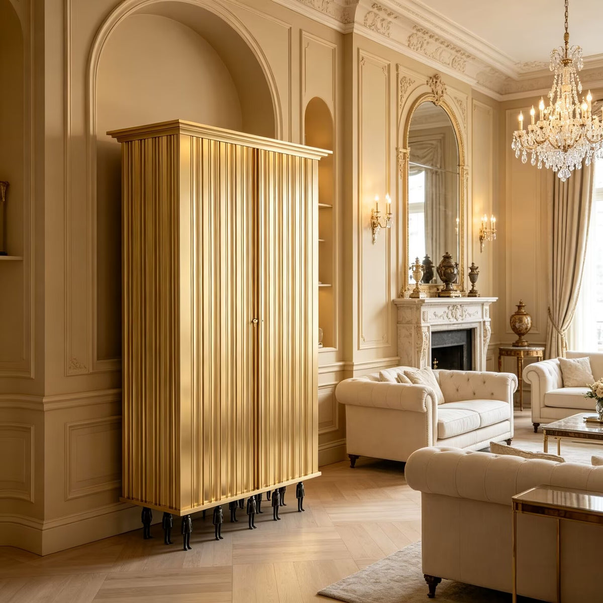 Villa Luxury Minimalist Solid Wood High-End Metal Artistic Cabinet