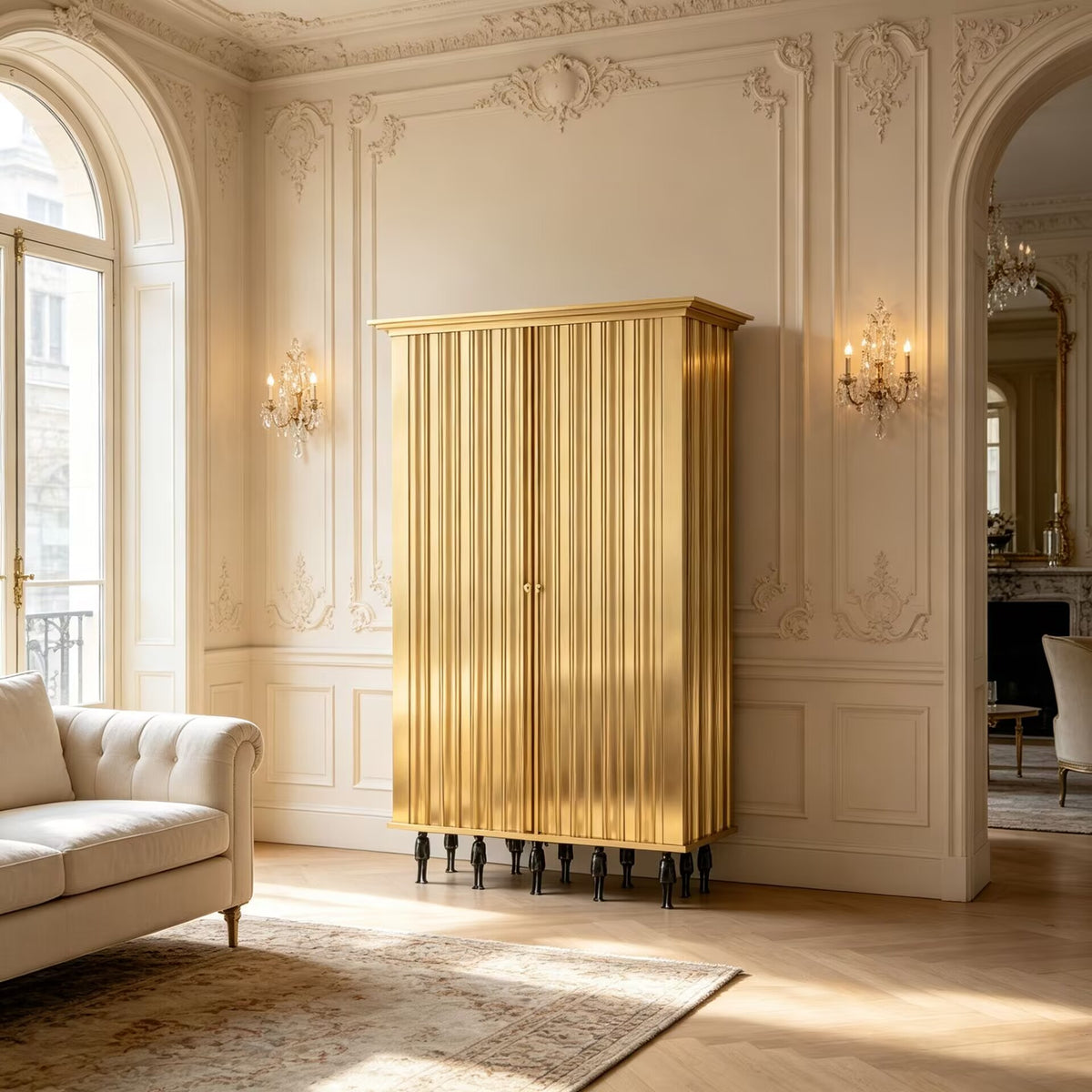 Villa Luxury Minimalist Solid Wood High-End Metal Artistic Cabinet