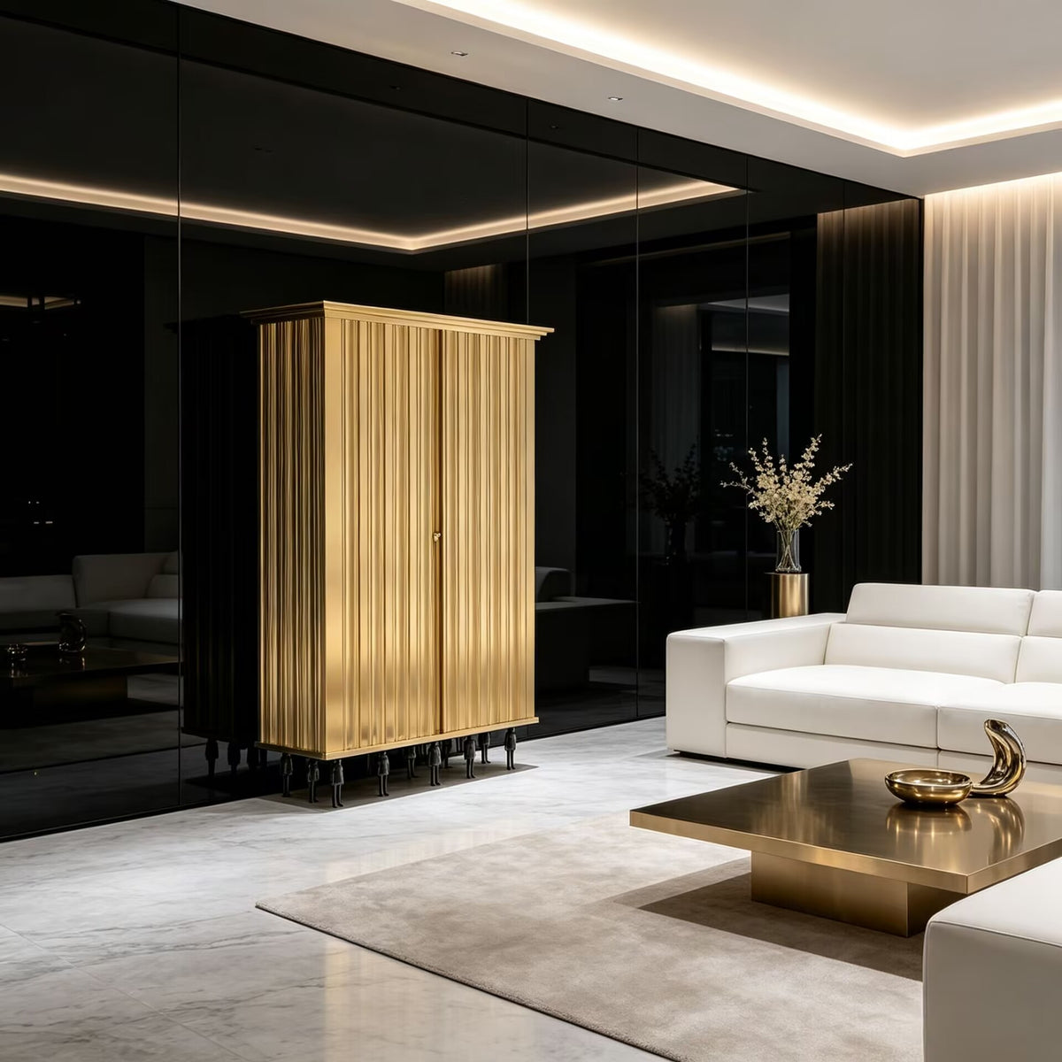 Villa Luxury Minimalist Solid Wood High-End Metal Artistic Cabinet