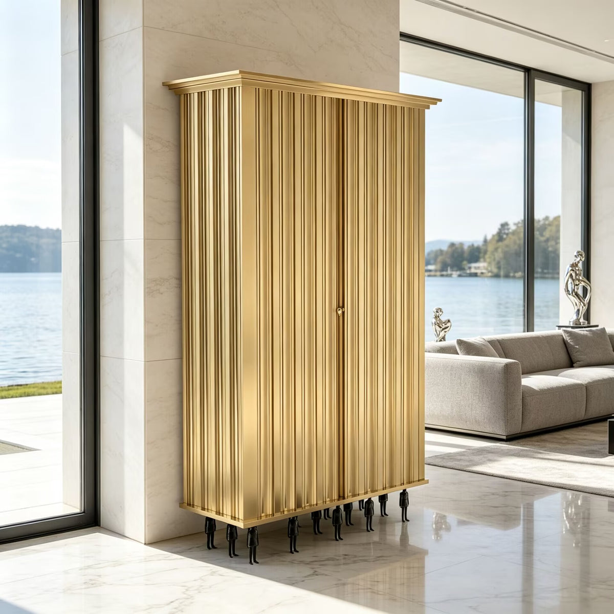 Villa Luxury Minimalist Solid Wood High-End Metal Artistic Cabinet