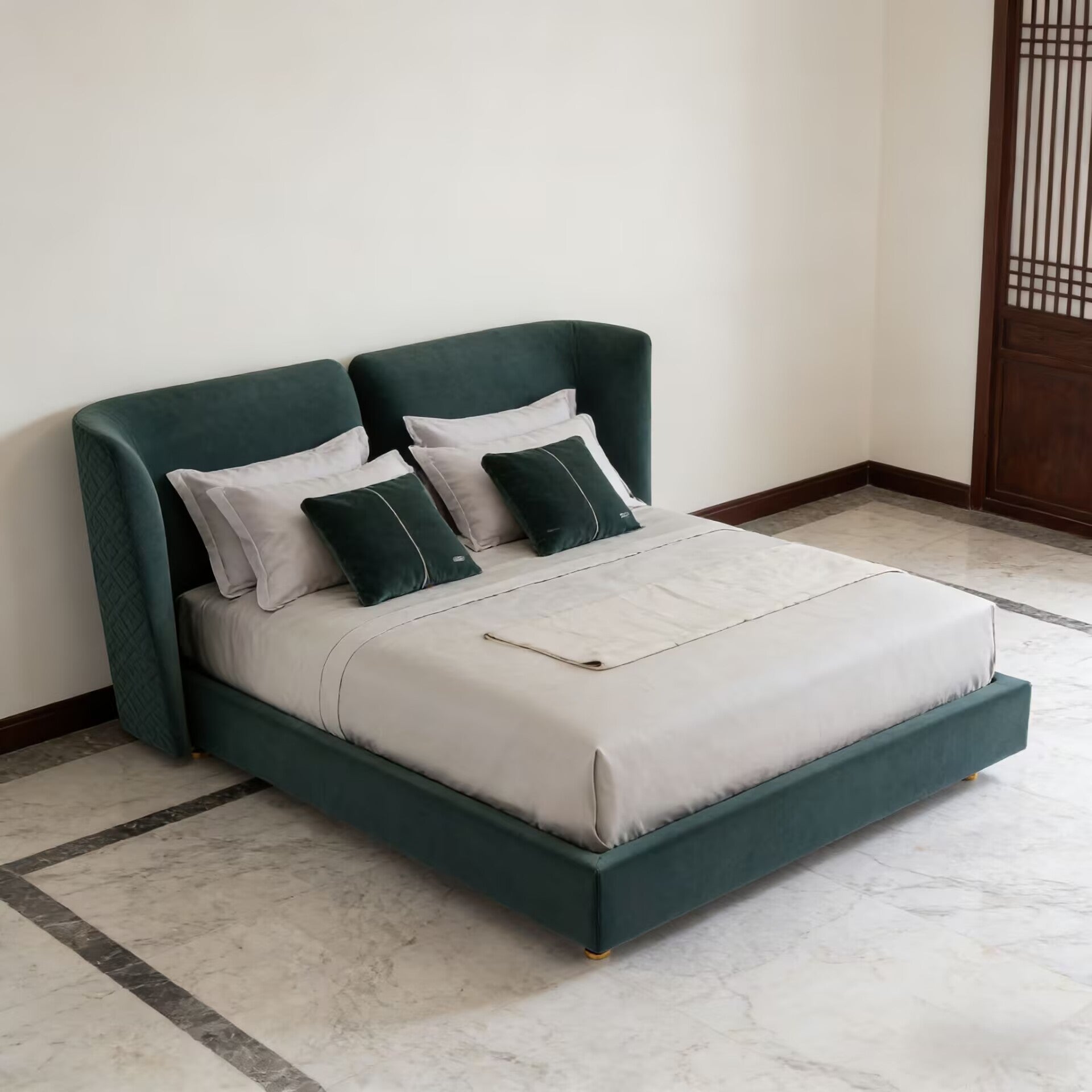 Caesar Italian Designer Solid Wood Fabric Customize Double Bed