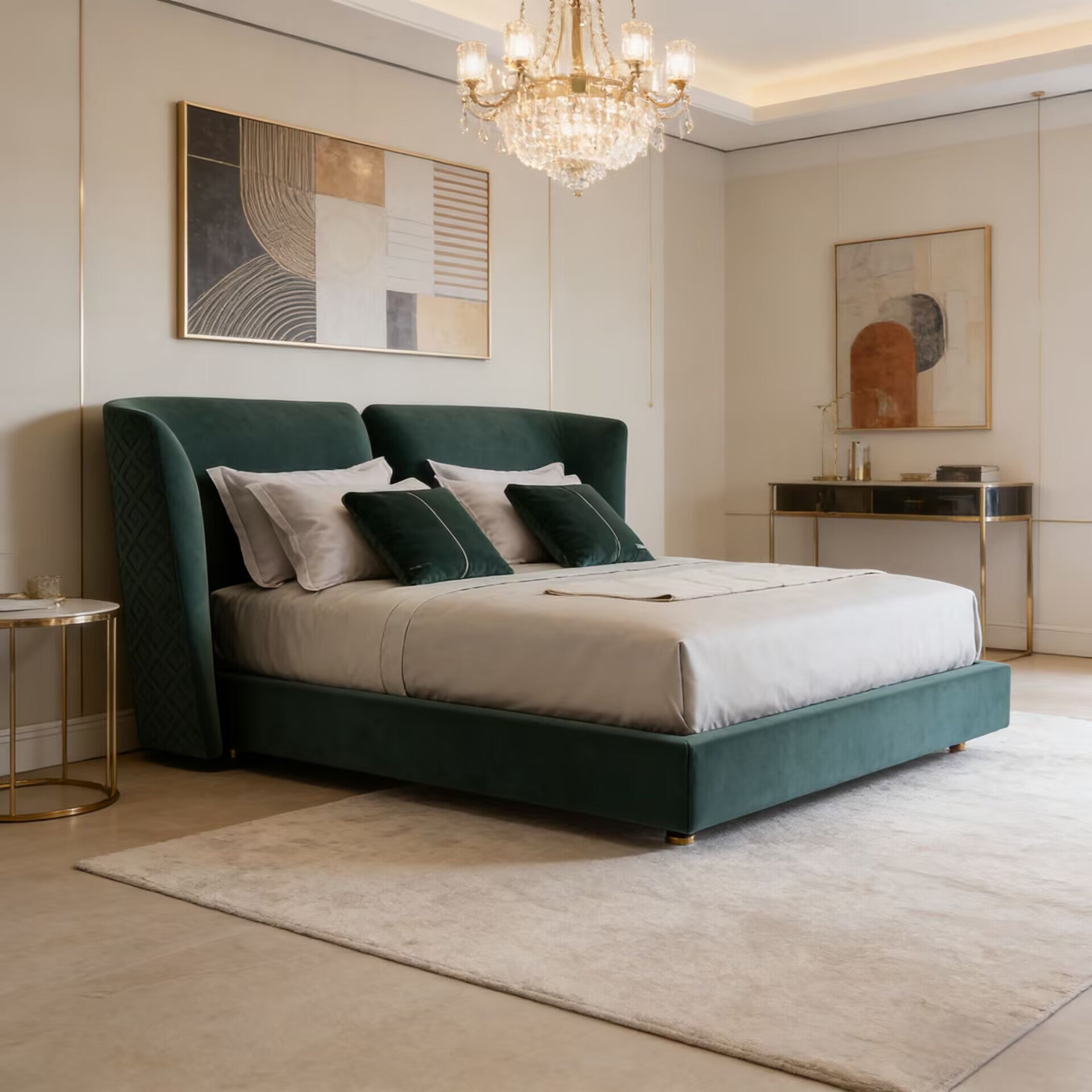 Caesar Italian Designer Solid Wood Fabric Customize Double Bed