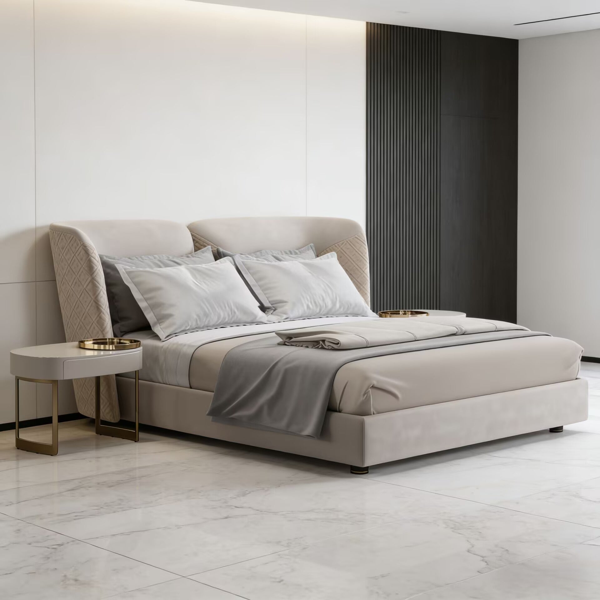 Caesar Italian Designer Solid Wood Fabric Customize Double Bed