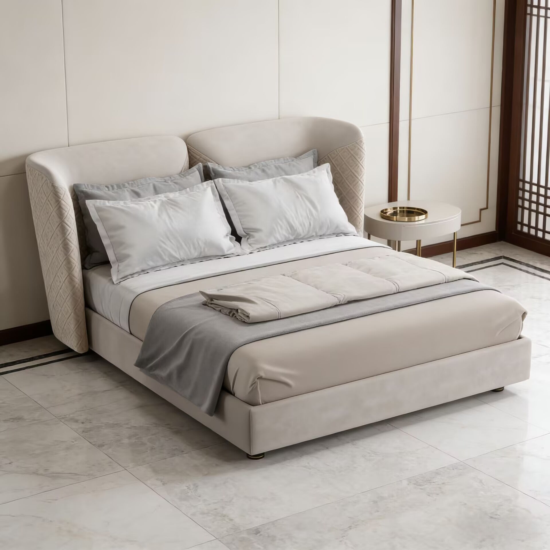 Caesar Italian Designer Solid Wood Fabric Customize Double Bed